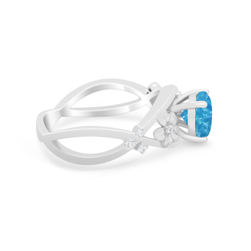 Art Deco Plumeria Flower Infinity Shank Engagement Ring Simulated Cubic Zirconia 925 Sterling Silver