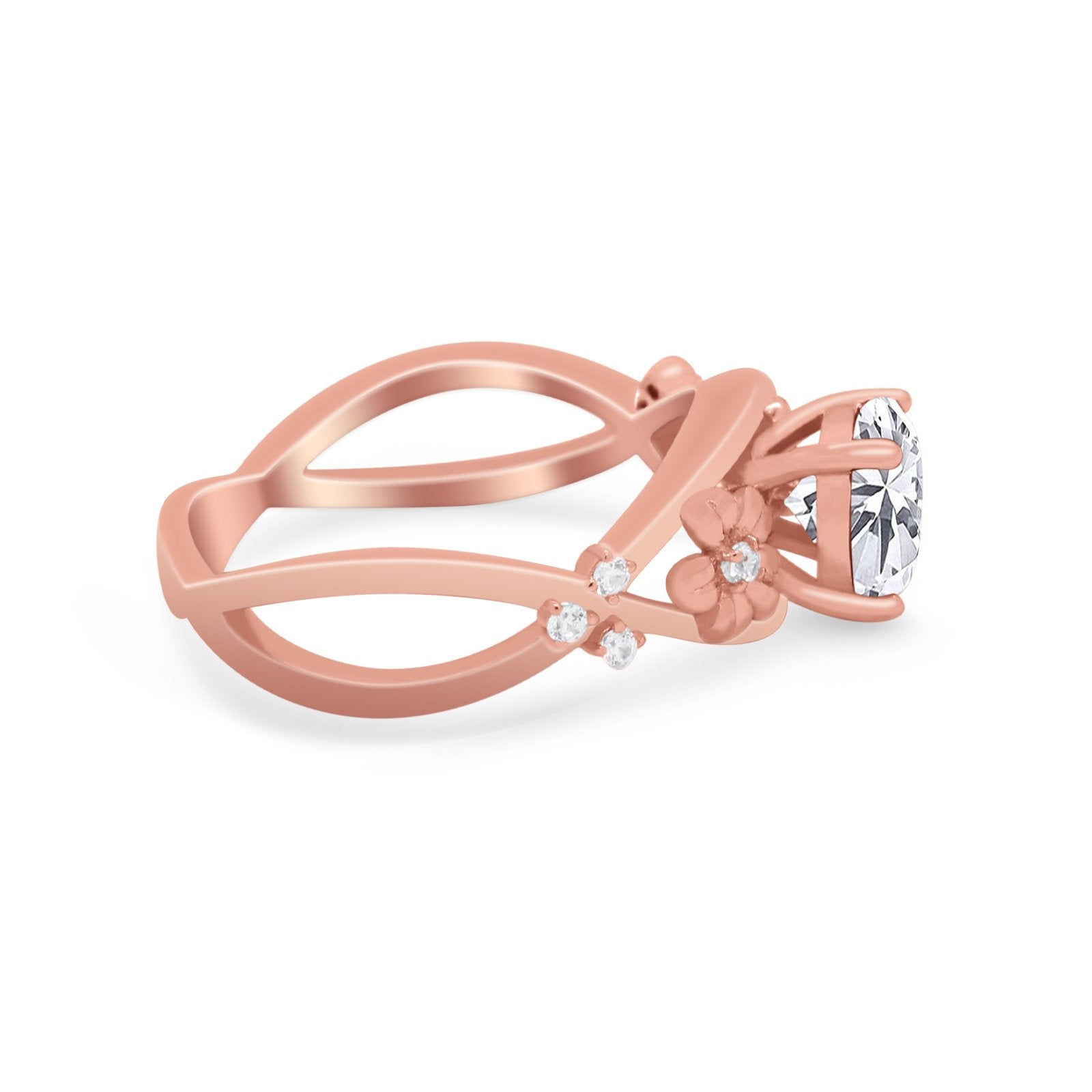 Art Deco Plumeria Flower Infinity Shank Engagement Ring Cubic Zirconia 925 Sterling Silver