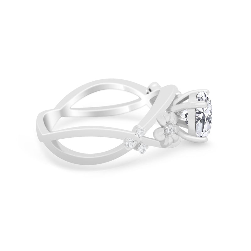 Art Deco Plumeria Flower Infinity Shank Engagement Ring Cubic Zirconia 925 Sterling Silver