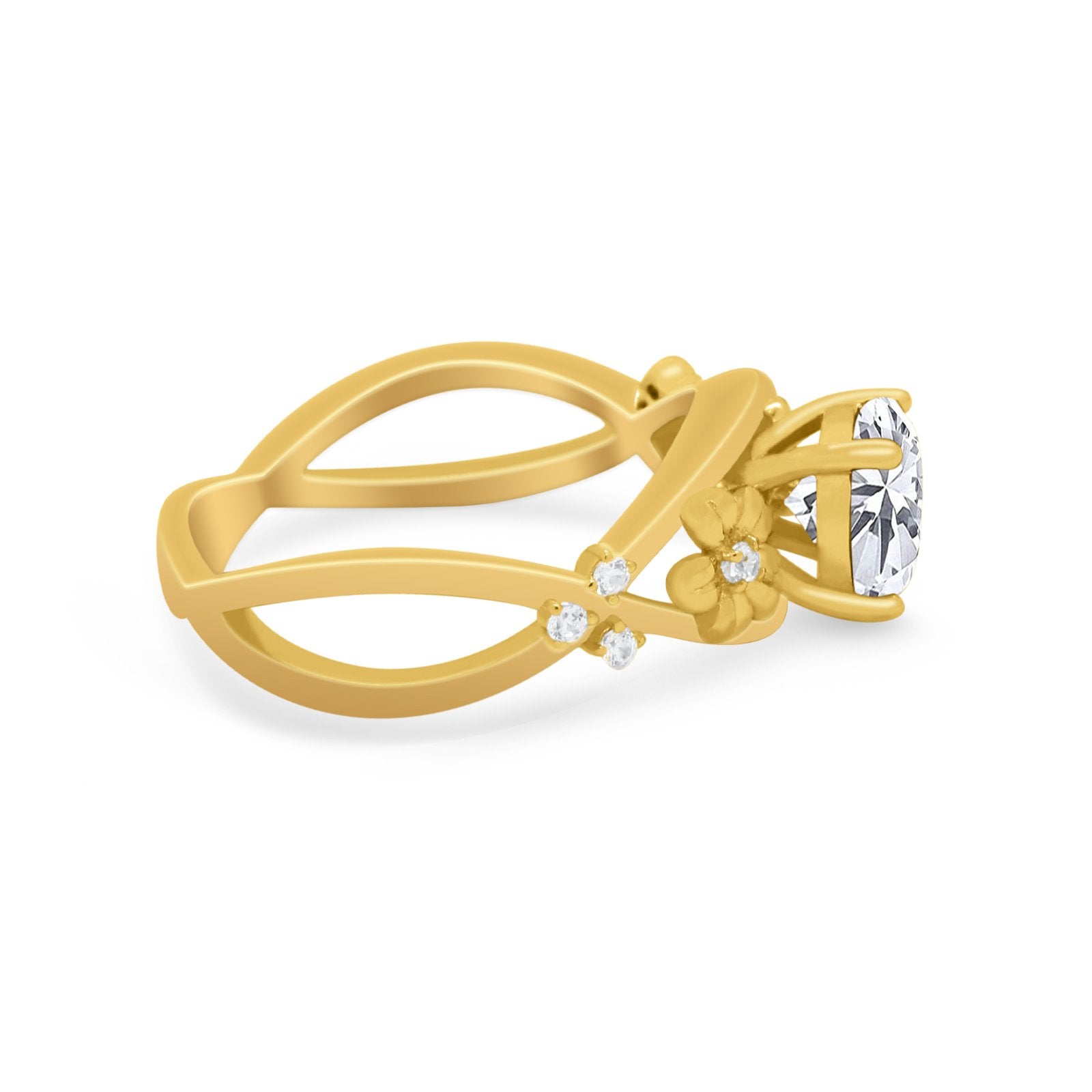 Art Deco Plumeria Flower Infinity Shank Engagement Ring Cubic Zirconia 925 Sterling Silver