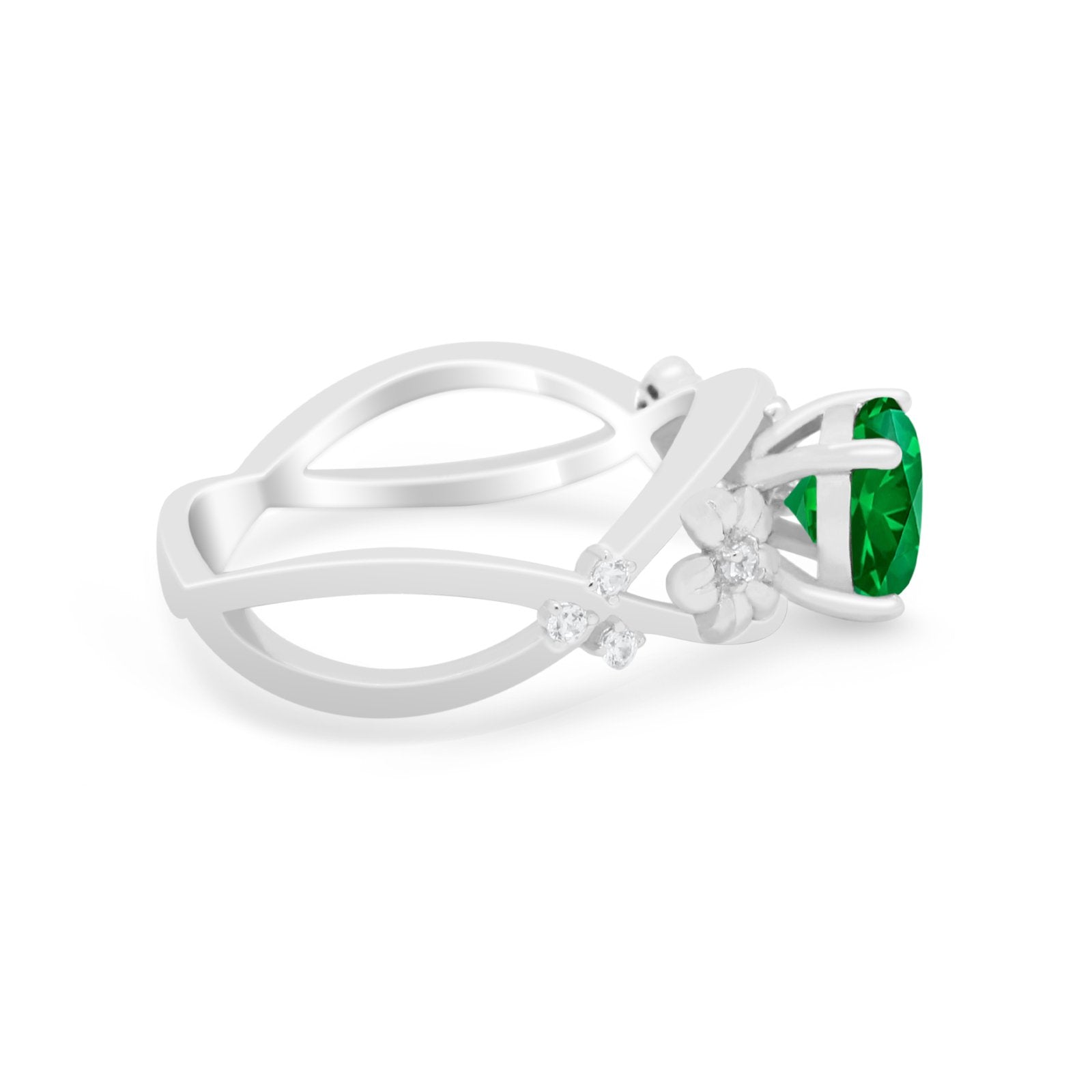 Art Deco Plumeria Flower Infinity Shank Engagement Ring Cubic Zirconia 925 Sterling Silver