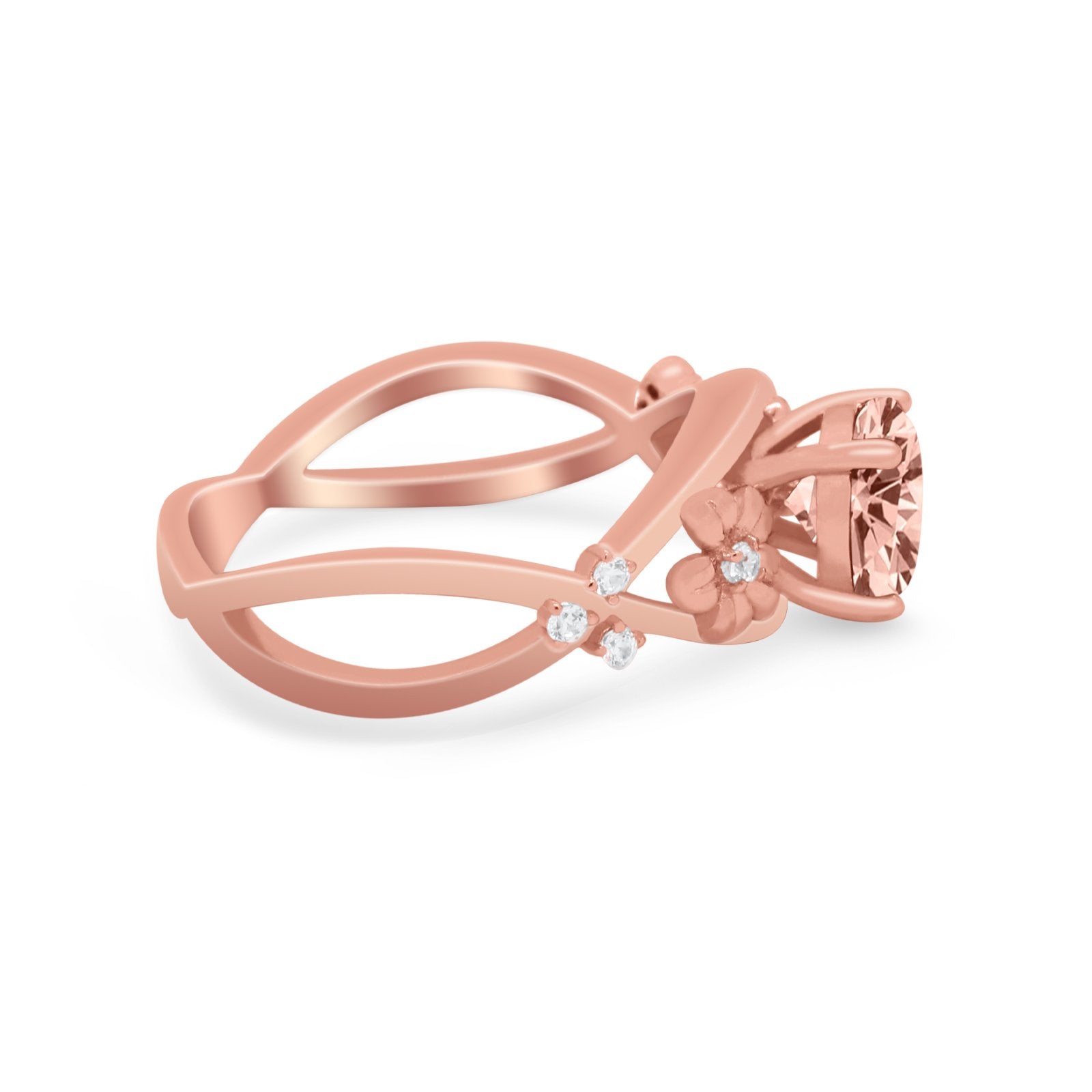 Art Deco Plumeria Flower Infinity Shank Engagement Ring Simulated Cubic Zirconia 925 Sterling Silver