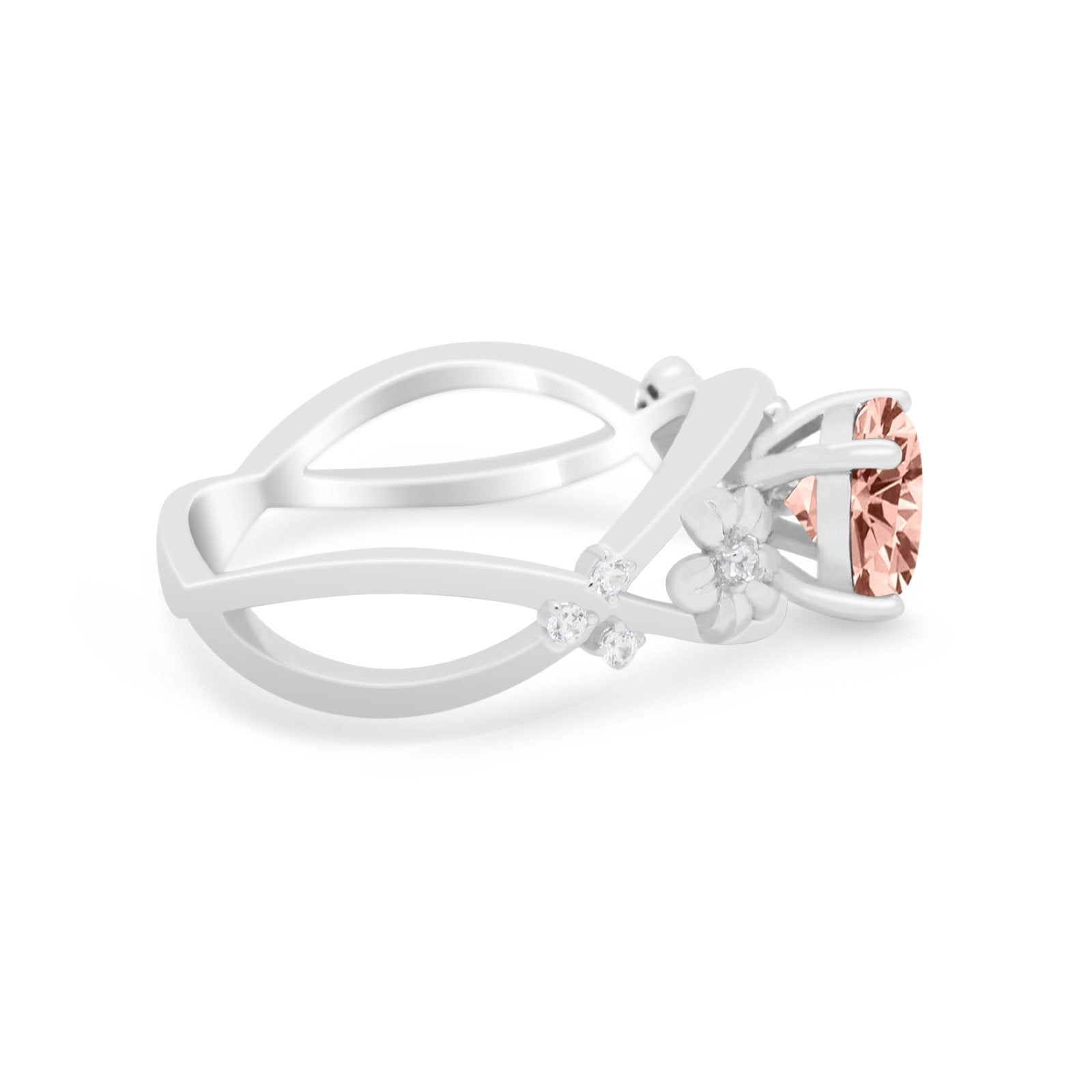 Art Deco Plumeria Flower Infinity Shank Engagement Ring Simulated Cubic Zirconia 925 Sterling Silver