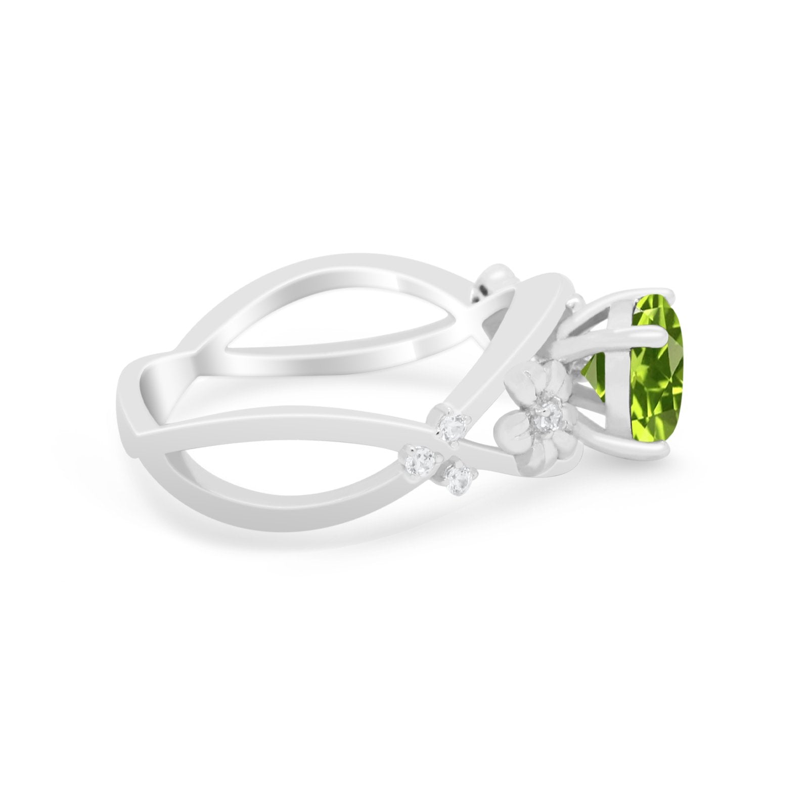 Art Deco Plumeria Flower Infinity Shank Engagement Ring Simulated Cubic Zirconia 925 Sterling Silver