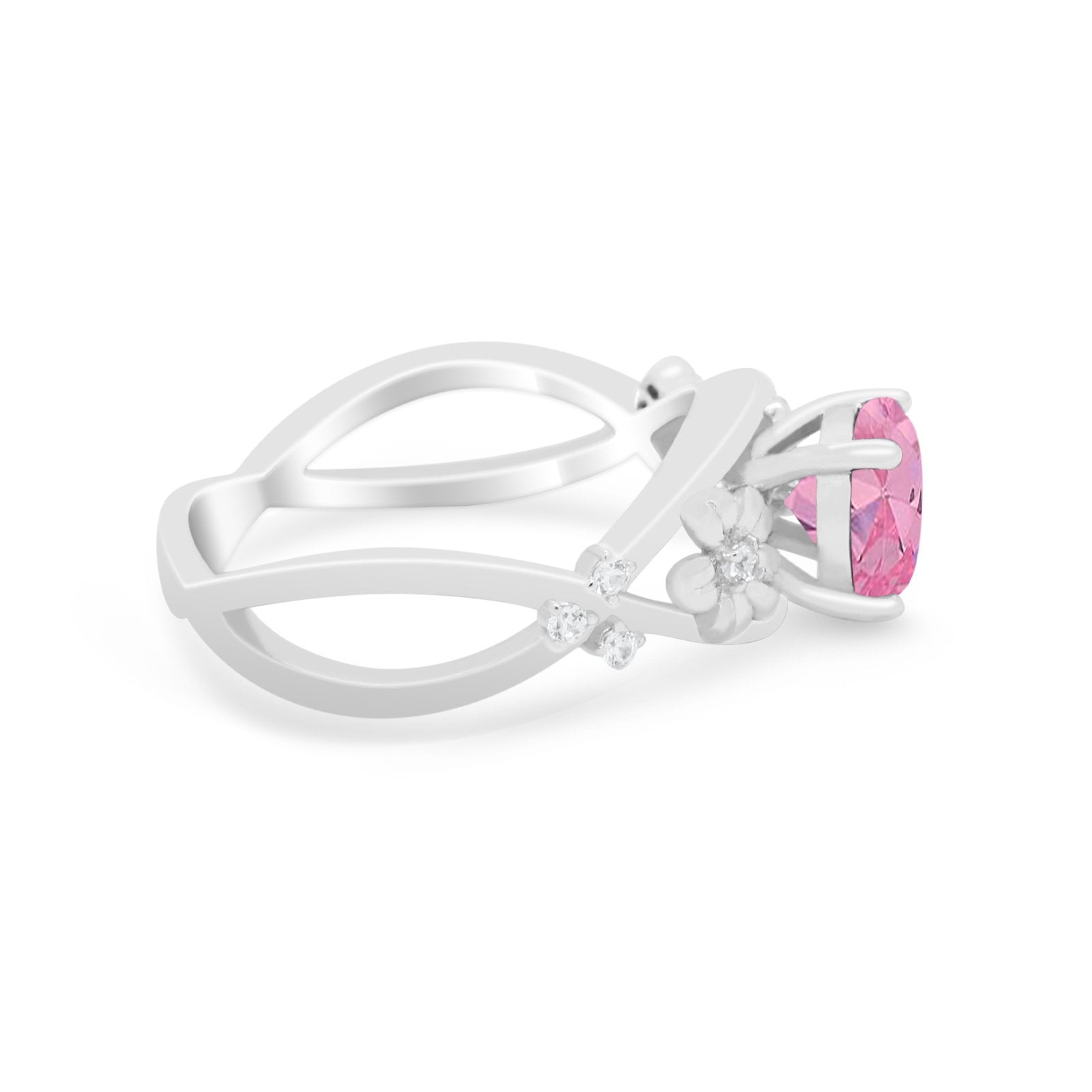 Art Deco Plumeria Flower Infinity Shank Engagement Ring Simulated Cubic Zirconia 925 Sterling Silver