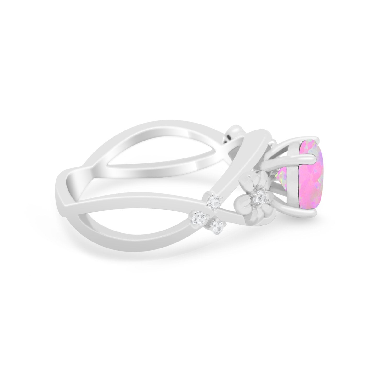 Art Deco Plumeria Flower Infinity Shank Engagement Ring Simulated Cubic Zirconia 925 Sterling Silver