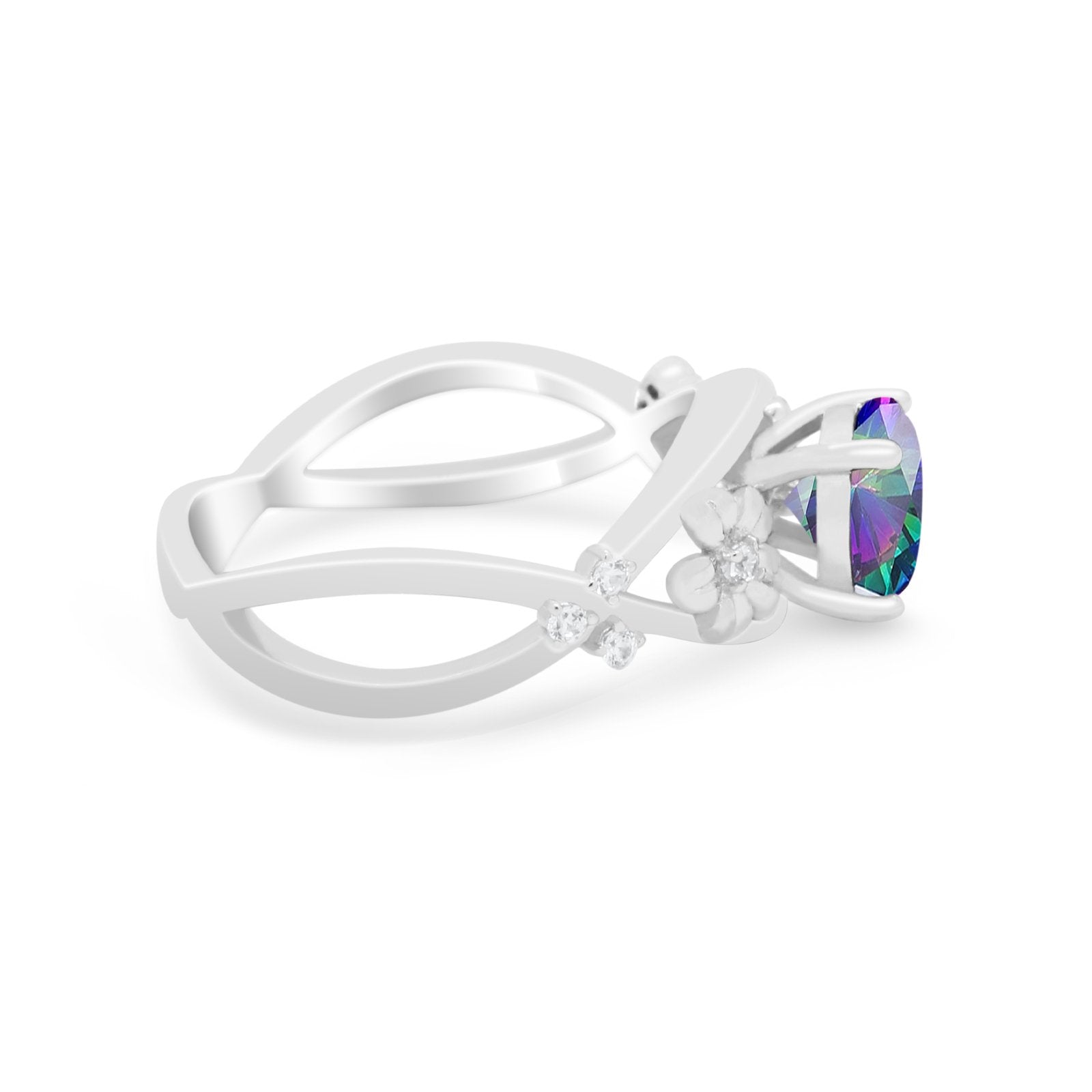 Art Deco Plumeria Flower Infinity Shank Simulated Cubic Zirconia Engagement Ring 925 Sterling Silver