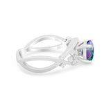 Art Deco Plumeria Flower Infinity Shank Engagement Ring Simulated Cubic Zirconia 925 Sterling Silver