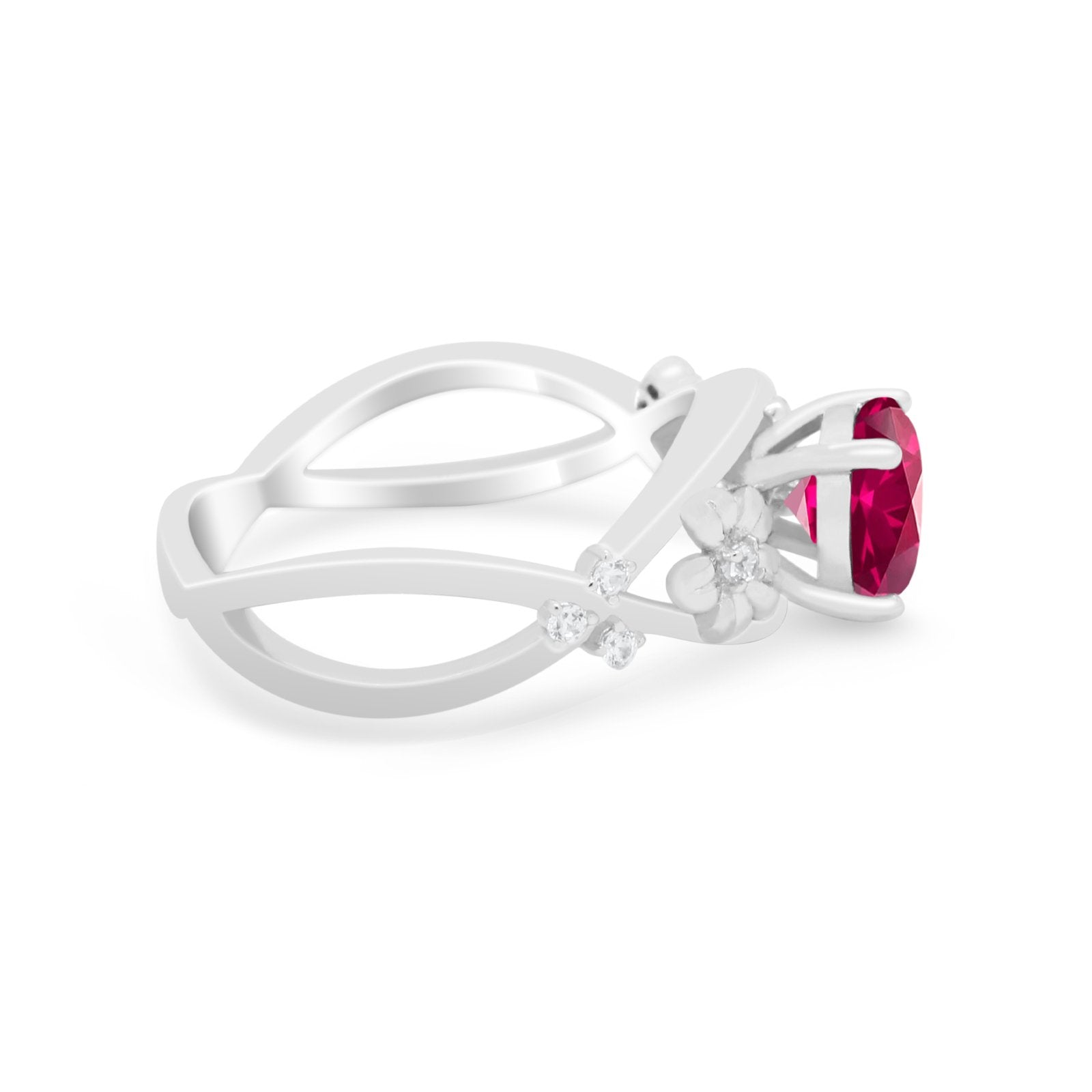 Art Deco Plumeria Flower Infinity Shank Engagement Ring Simulated Cubic Zirconia 925 Sterling Silver