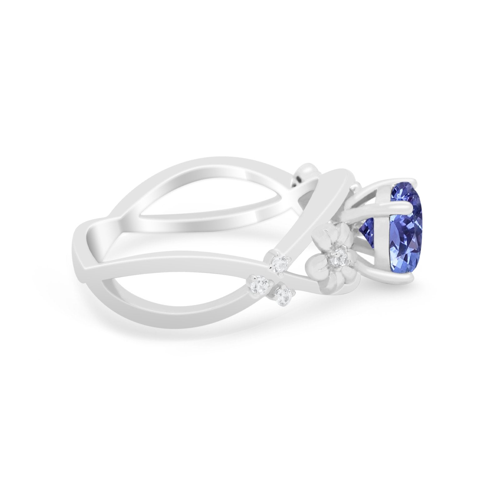 Art Deco Plumeria Flower Infinity Shank Engagement Ring Simulated Cubic Zirconia 925 Sterling Silver