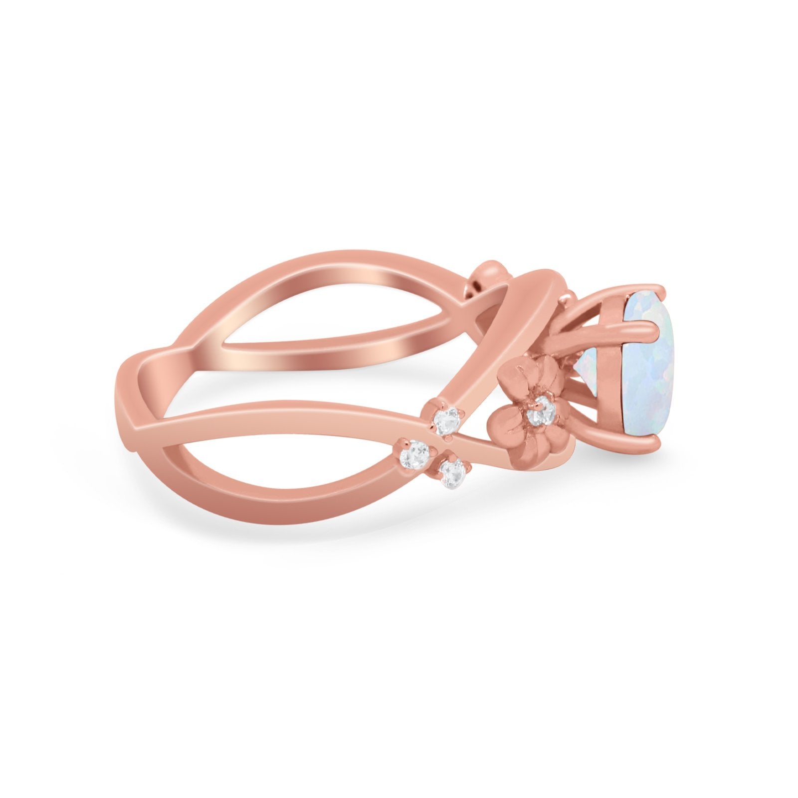 Art Deco Plumeria Flower Infinity Shank Engagement Ring Simulated Cubic Zirconia 925 Sterling Silver