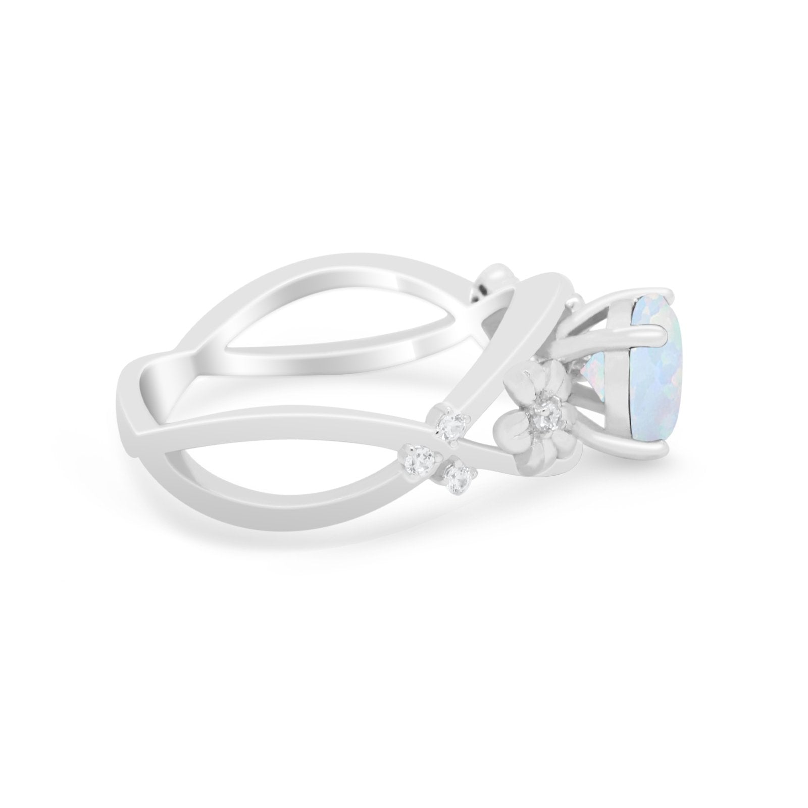 Art Deco Plumeria Flower Infinity Shank Engagement Ring Simulated Cubic Zirconia 925 Sterling Silver