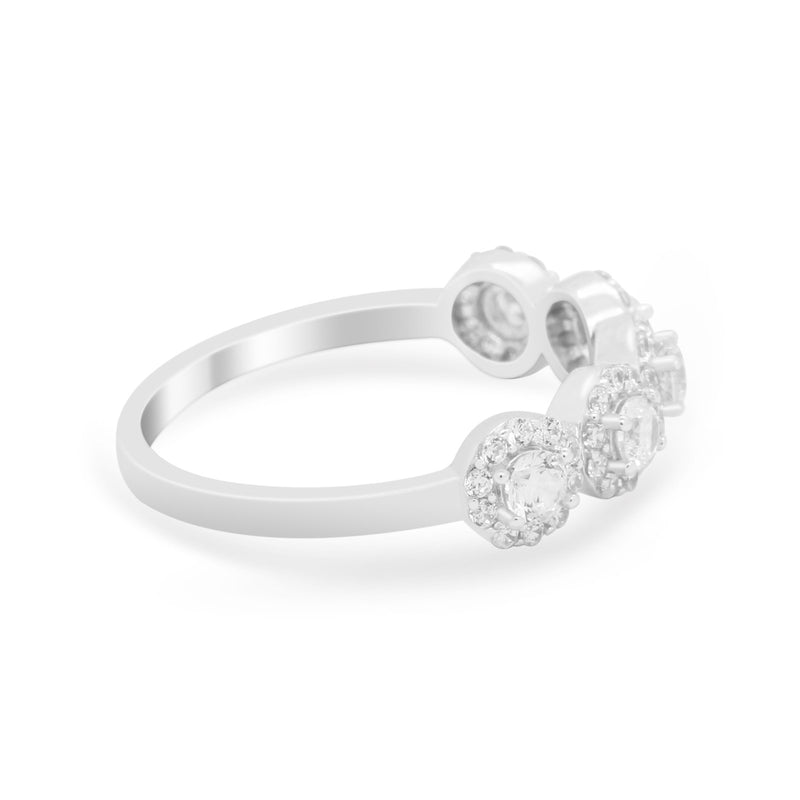 Half Eternity Band Round Cubic Zirconia 925 Sterling Silver 5-Stone Halo