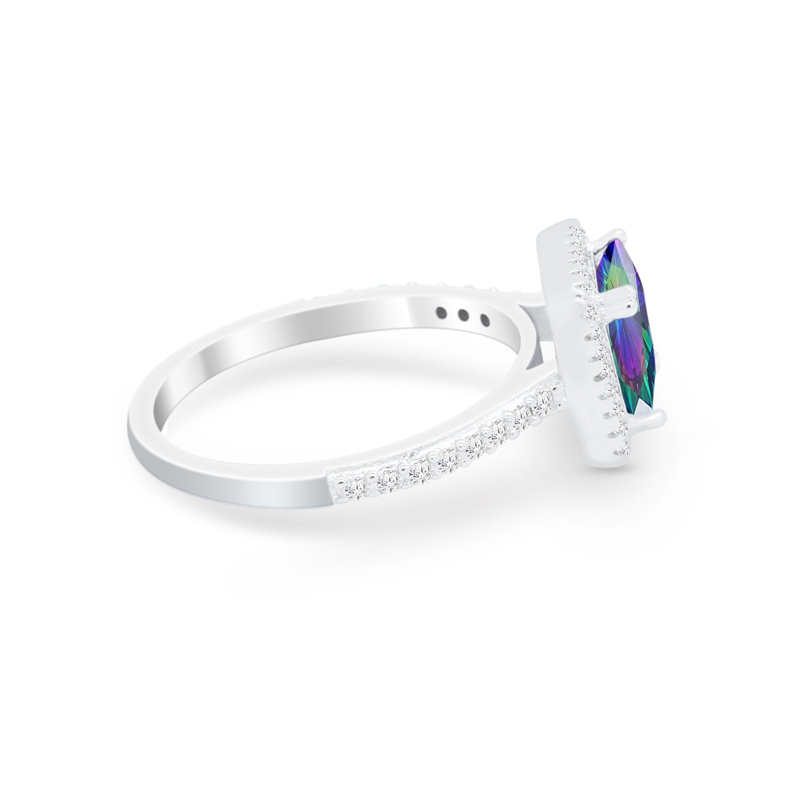 Halo Princess Cut Wedding Ring Simulated Cubic Zirconia 925 Sterling Silver