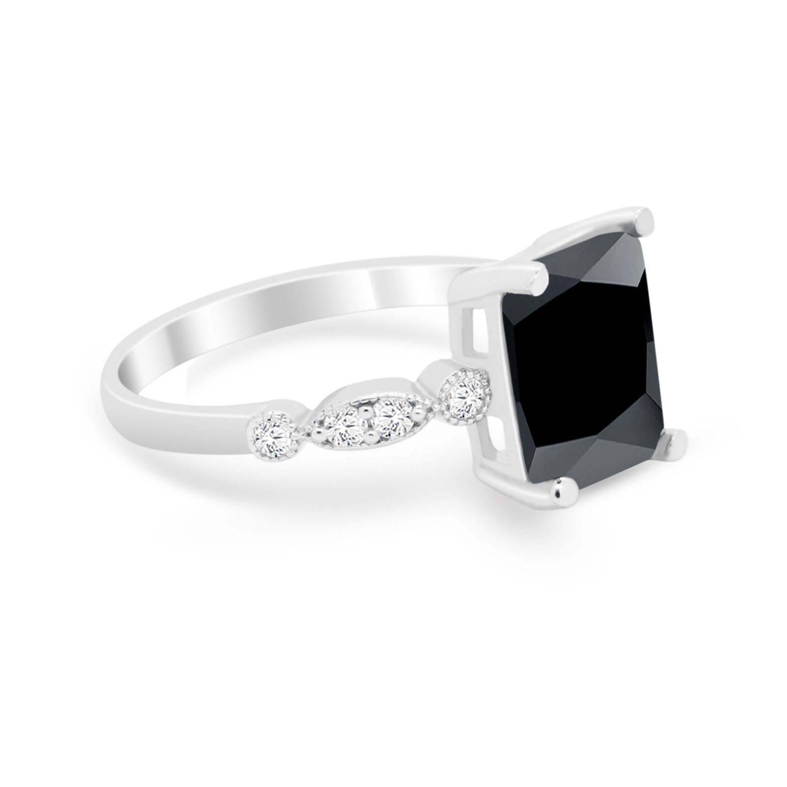 Radiant Cut Shank Simulated Cubic Zirconia 925 Sterling Silver Engagement Ring