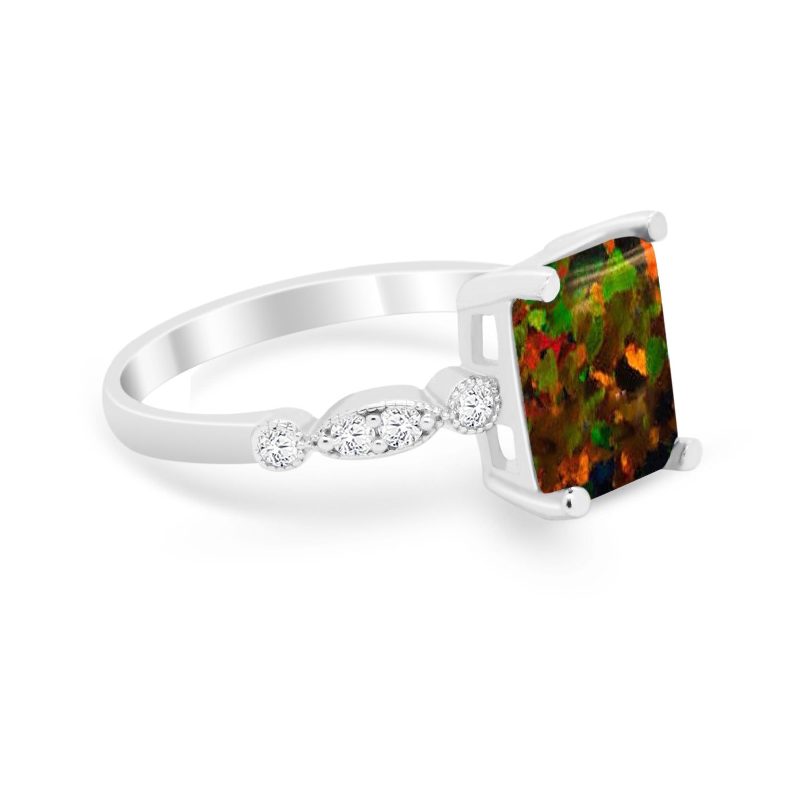 Radiant Cut Shank Simulated Cubic Zirconia 925 Sterling Silver Engagement Ring