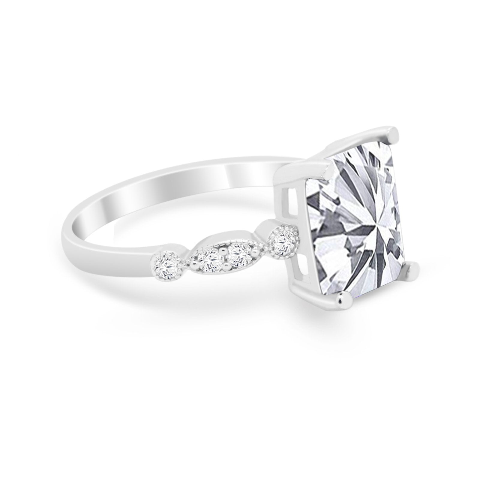Radiant Cut Shank Simulated Cubic Zirconia 925 Sterling Silver Engagement Ring