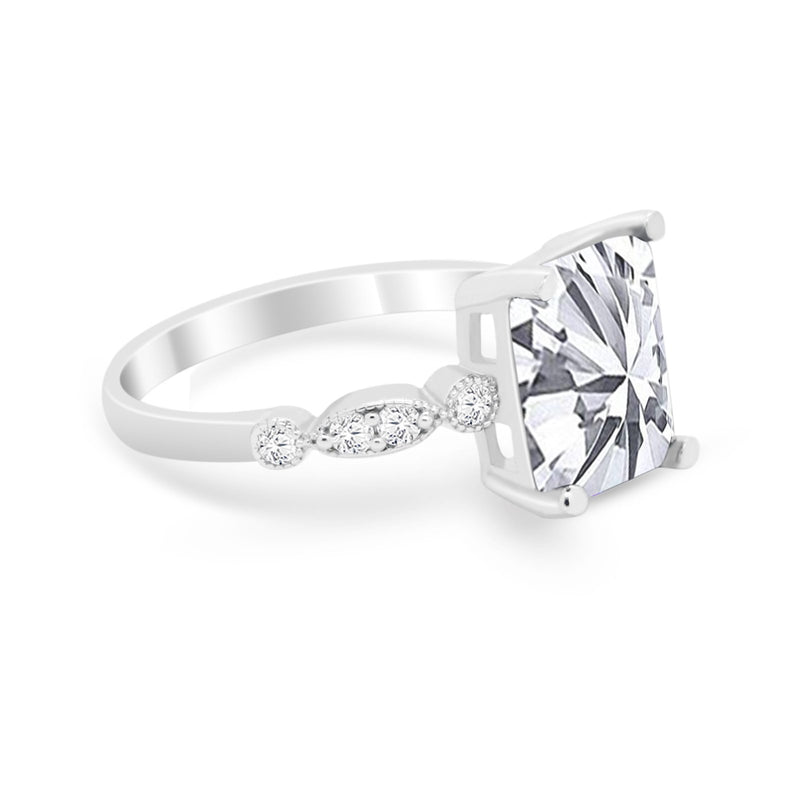 Radiant Cut Shank Simulated Cubic Zirconia 925 Sterling Silver Engagement Ring