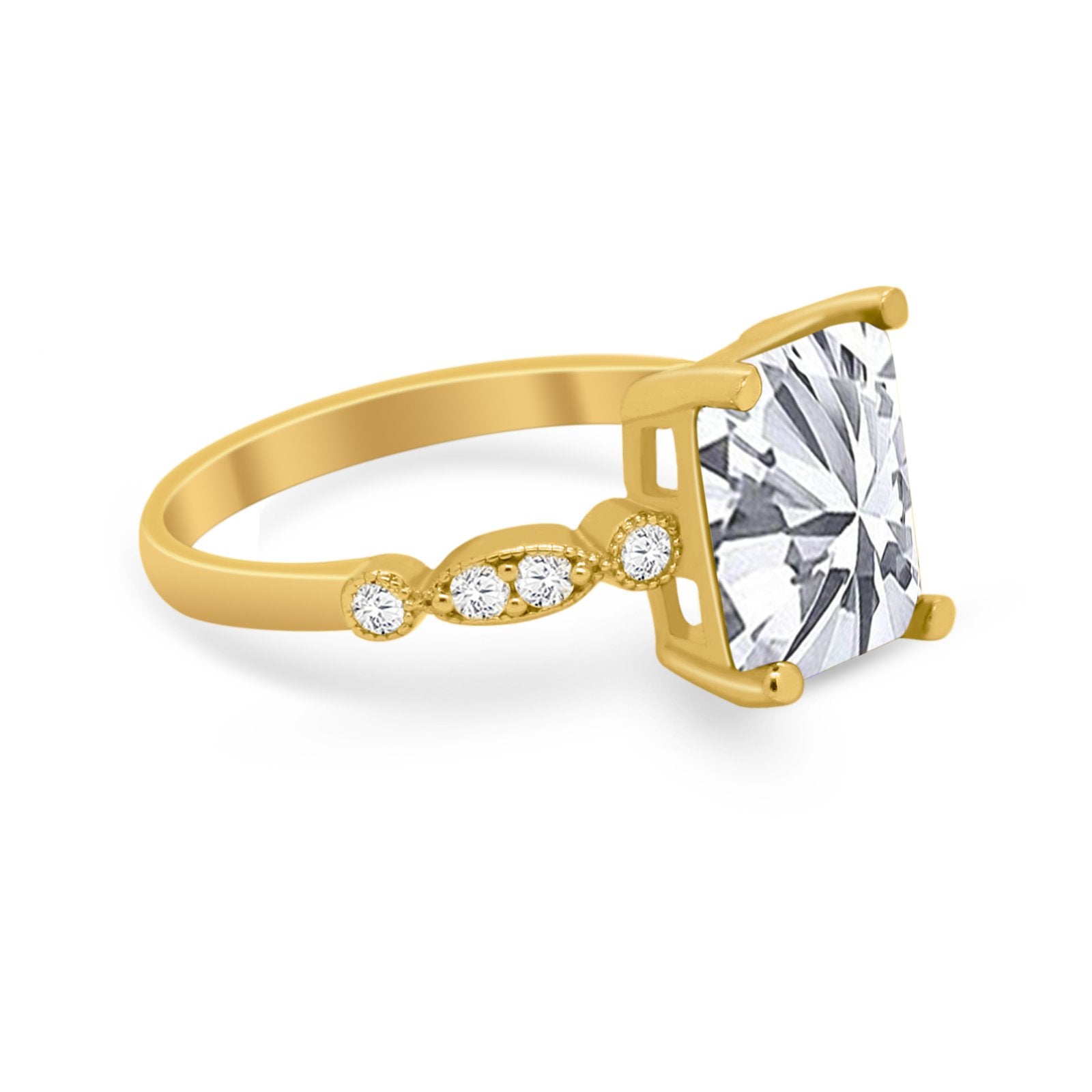 Radiant Cut Shank Simulated Cubic Zirconia 925 Sterling Silver Engagement Ring
