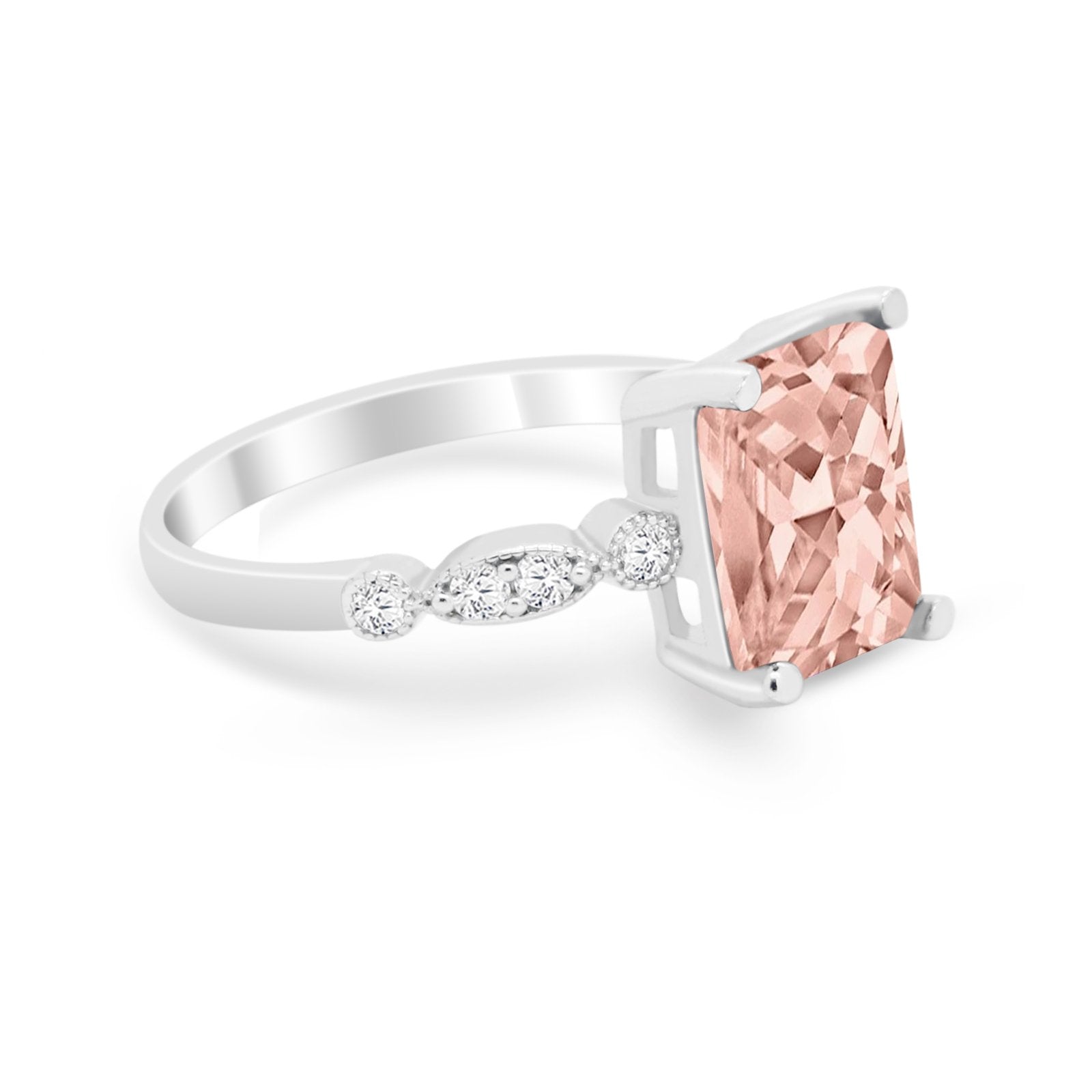 Radiant Cut Shank Simulated Cubic Zirconia 925 Sterling Silver Engagement Ring