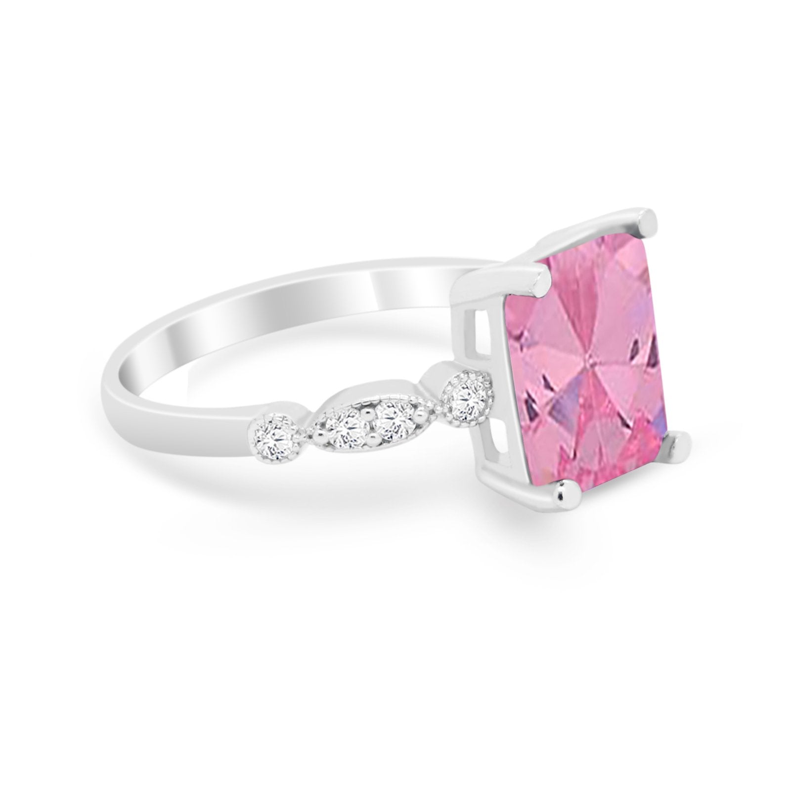 Radiant Cut Shank Simulated Cubic Zirconia 925 Sterling Silver Engagement Ring