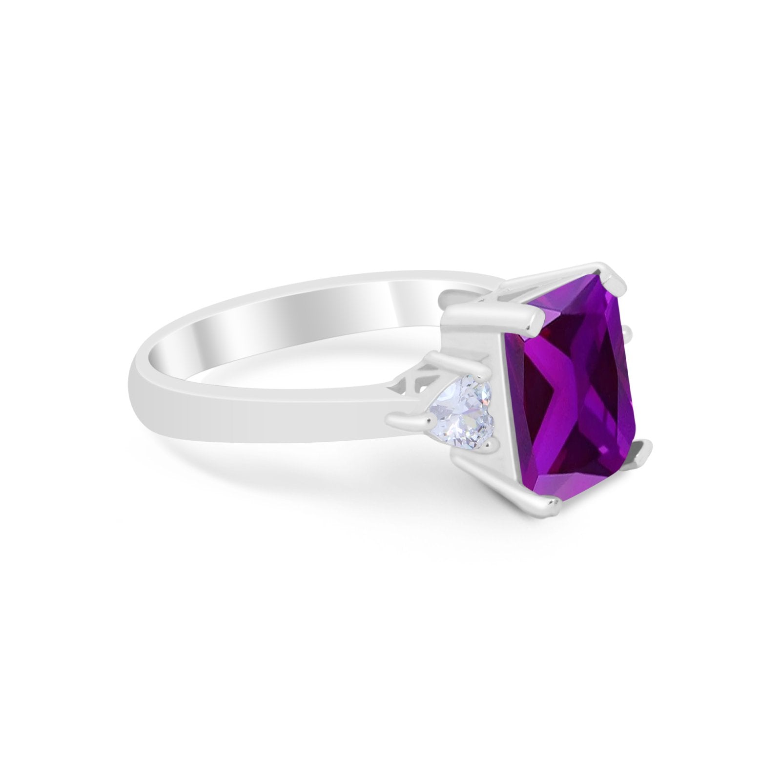 Three Stone Wedding Ring Heart Simulated Cubic Zirconia 925 Sterling Silver BA1058