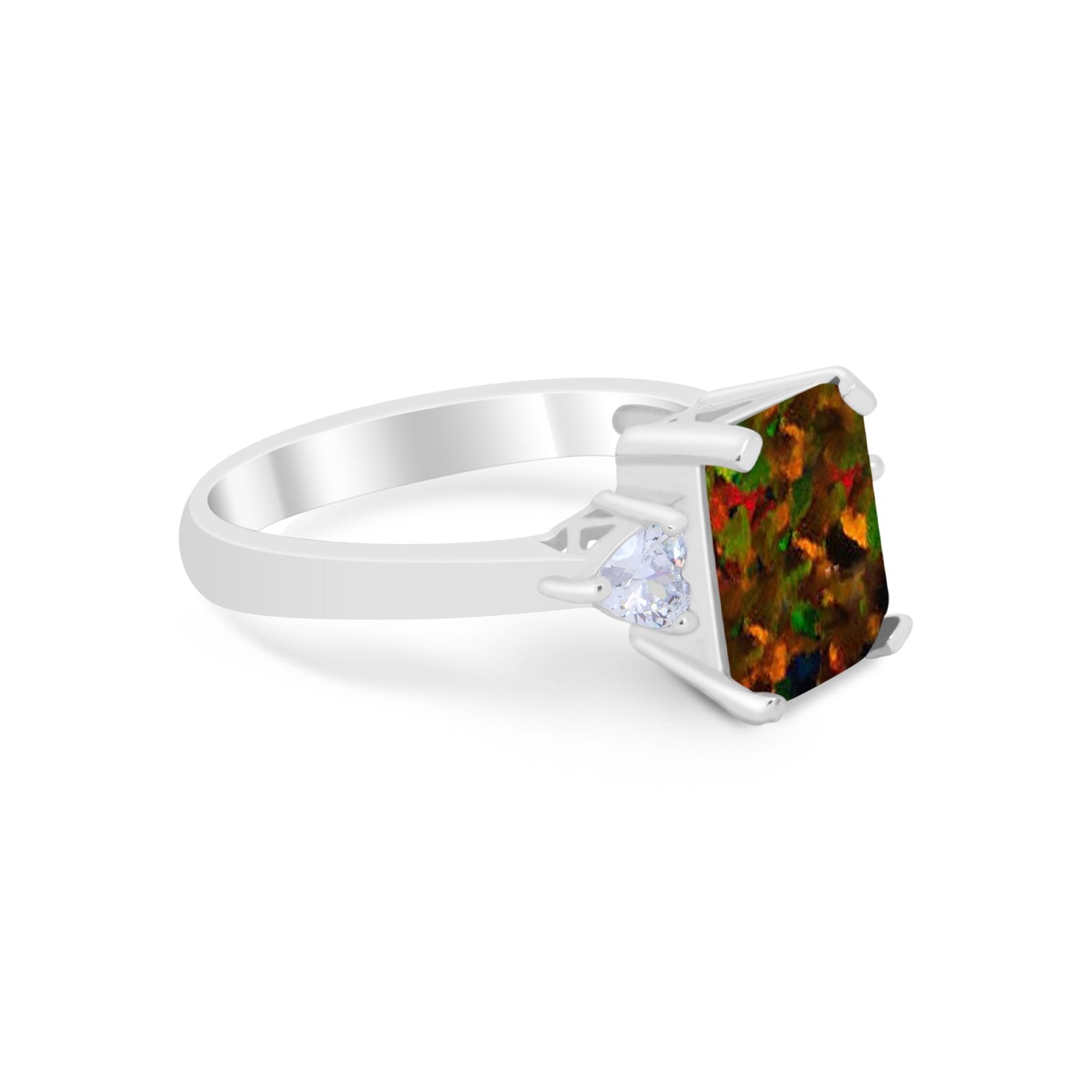 Three Stone Wedding Ring Heart Simulated Cubic Zirconia 925 Sterling Silver BA1058