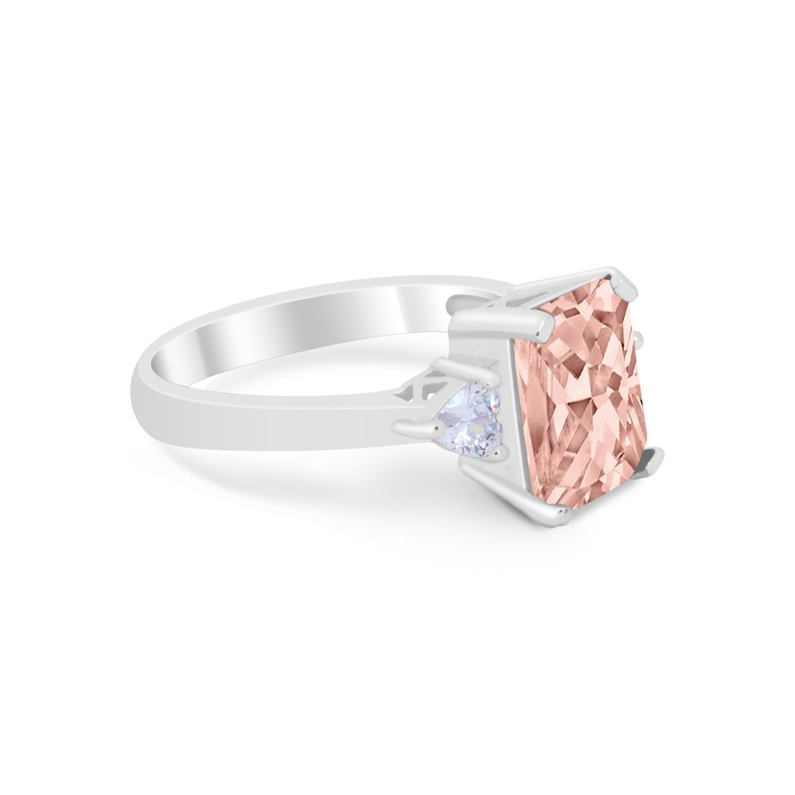 Three Stone Wedding Ring Heart Simulated Cubic Zirconia 925 Sterling Silver BA1058