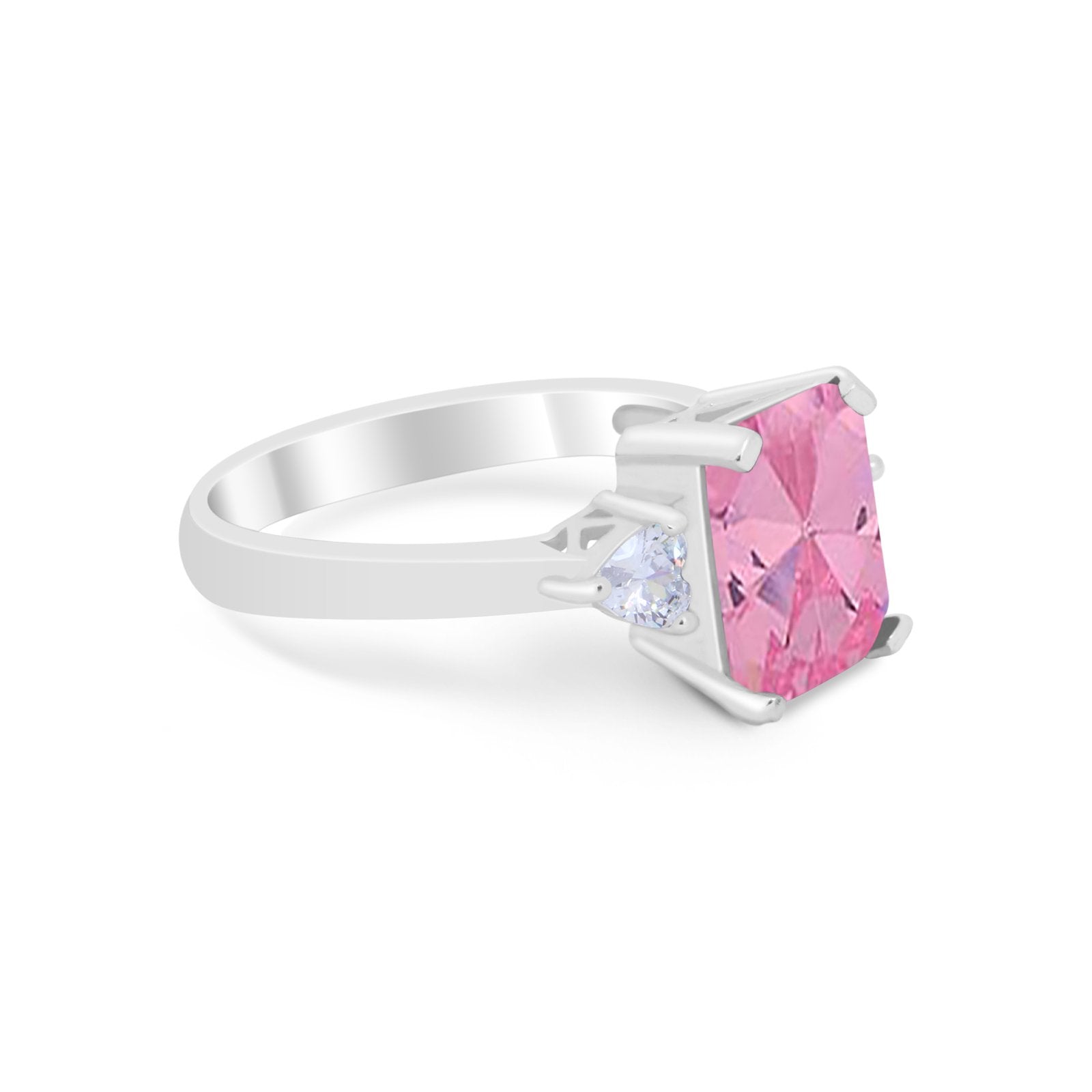 Three Stone Wedding Ring Heart Simulated Cubic Zirconia 925 Sterling Silver BA1058