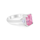 Three Stone Wedding Ring Heart Simulated Cubic Zirconia 925 Sterling Silver BA1058