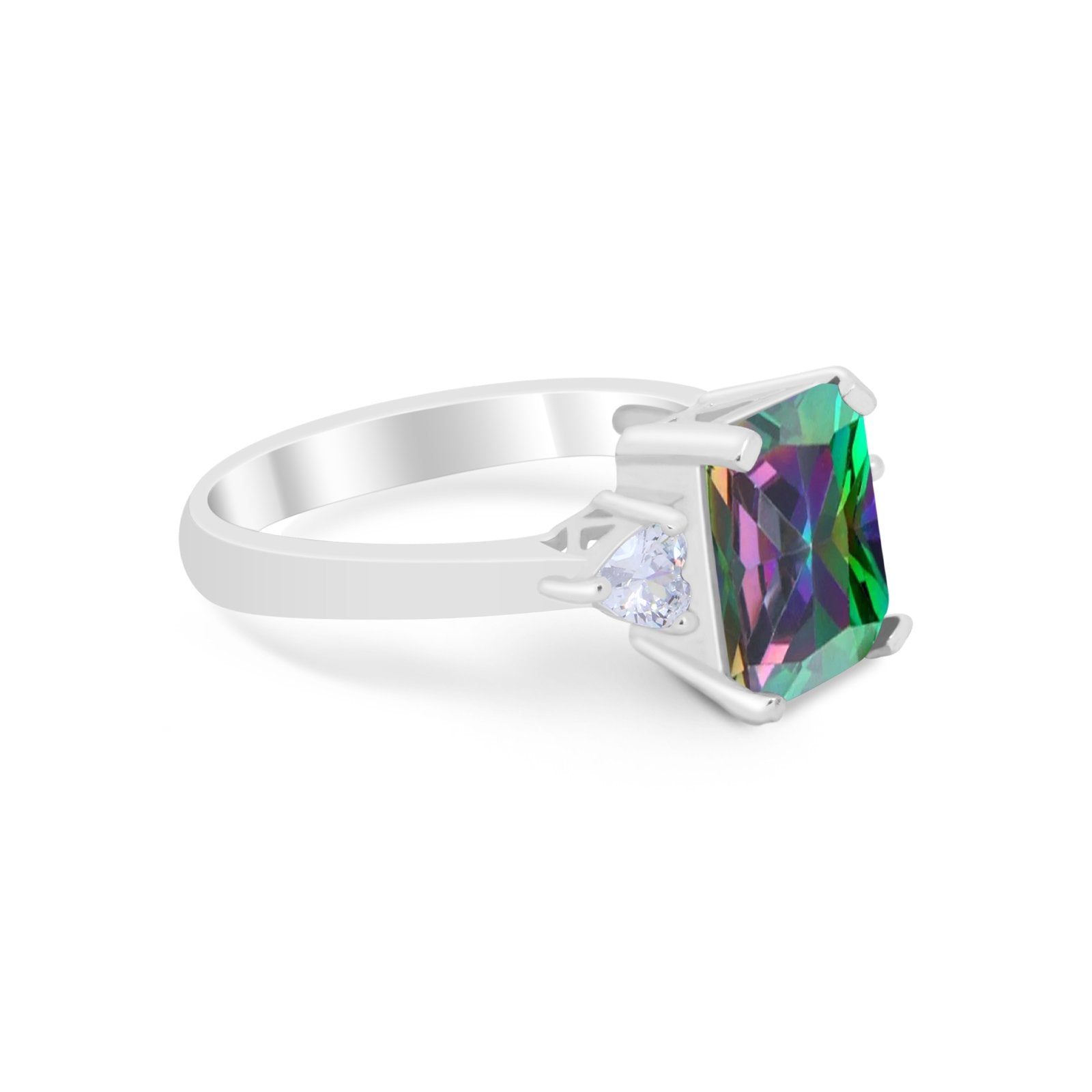 Three Stone Wedding Ring Heart Simulated Cubic Zirconia 925 Sterling Silver BA1058
