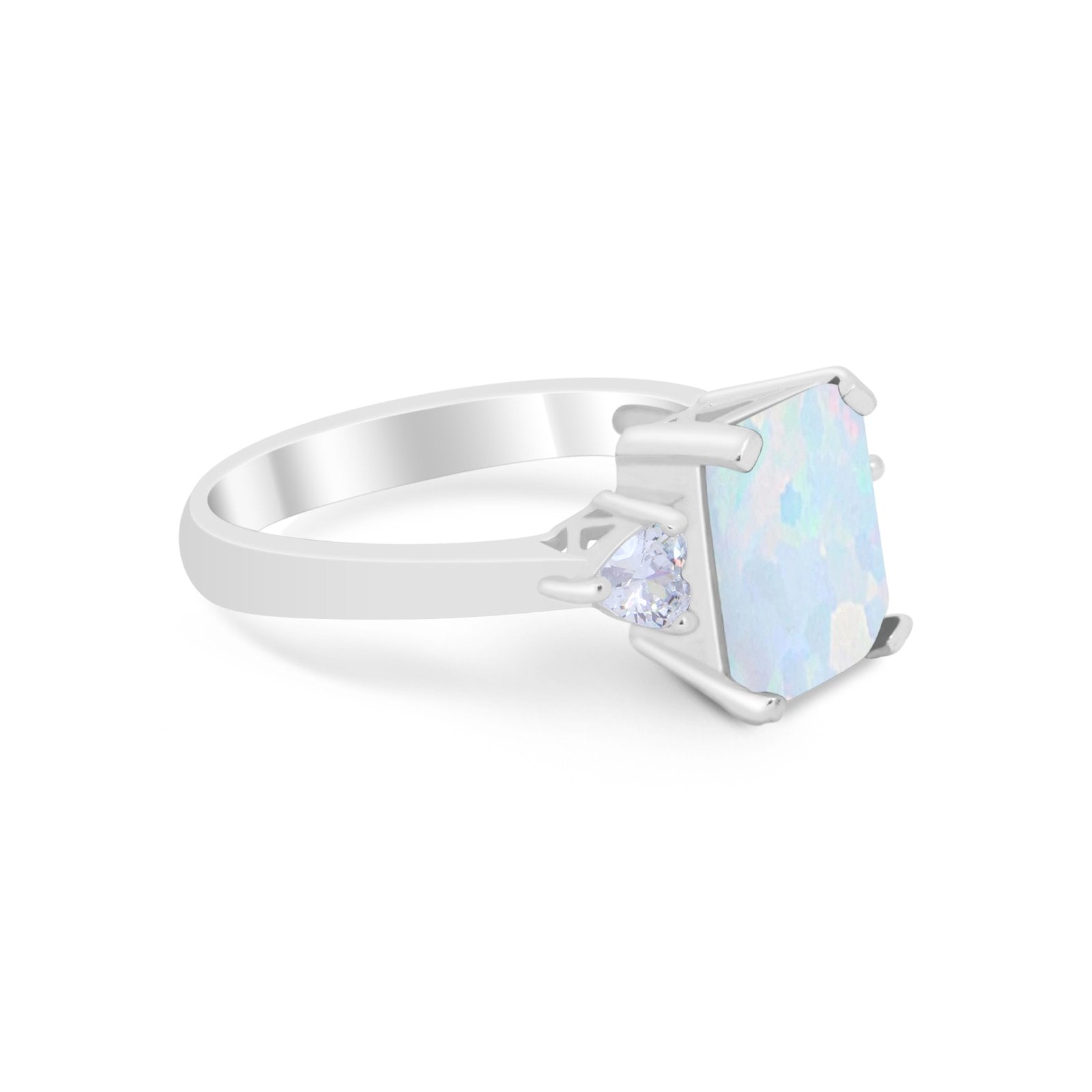 Three Stone Wedding Ring Heart Simulated Cubic Zirconia 925 Sterling Silver BA1058