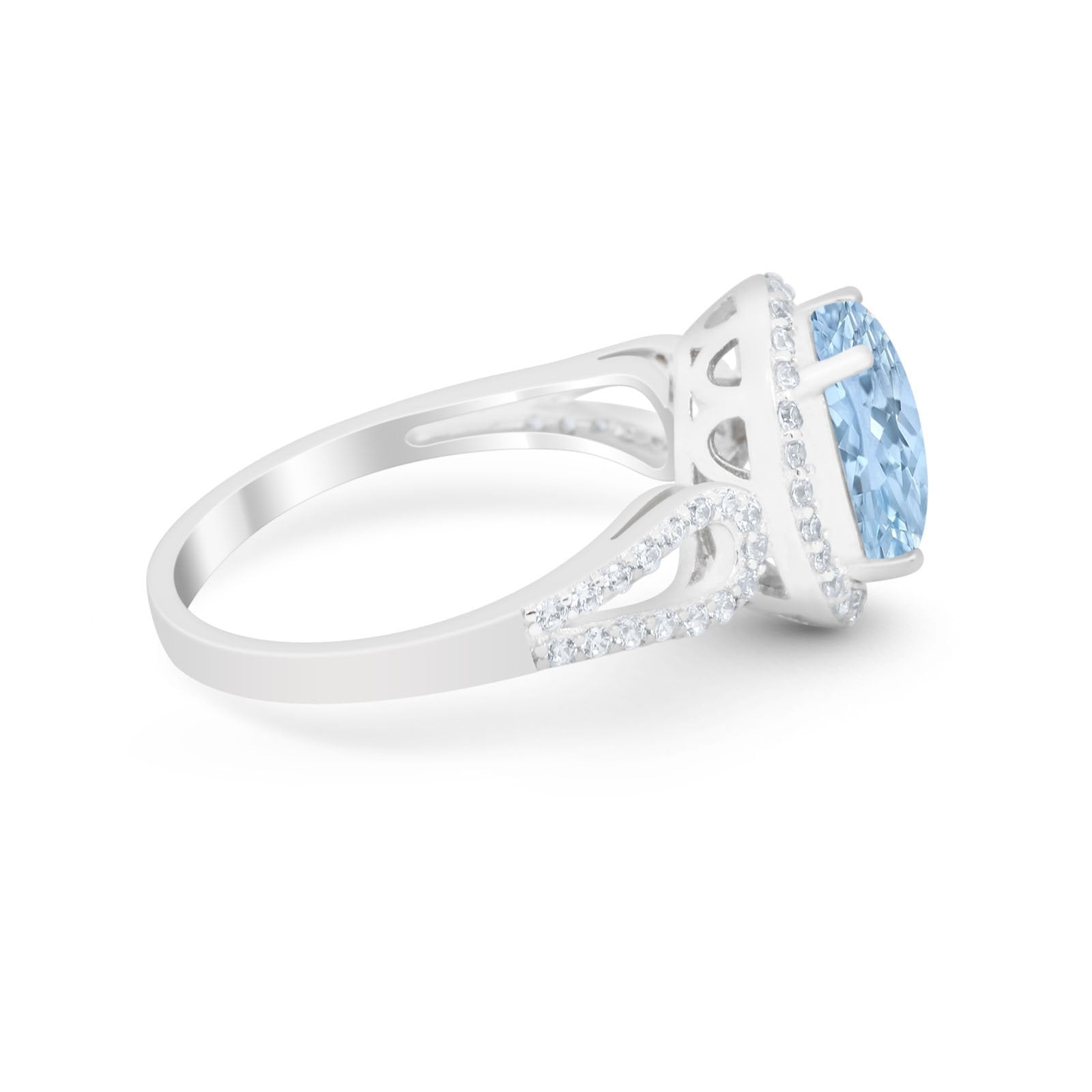 Halo Art Deco Engagement Ring Round Simulated Cubic Zirconia 925 Sterling Silver