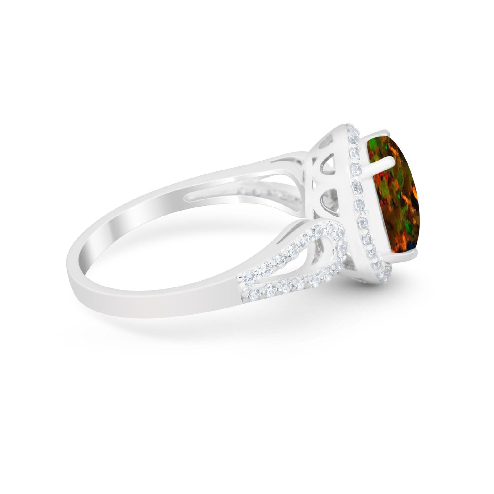 Halo Art Deco Engagement Ring Round Simulated Cubic Zirconia 925 Sterling Silver