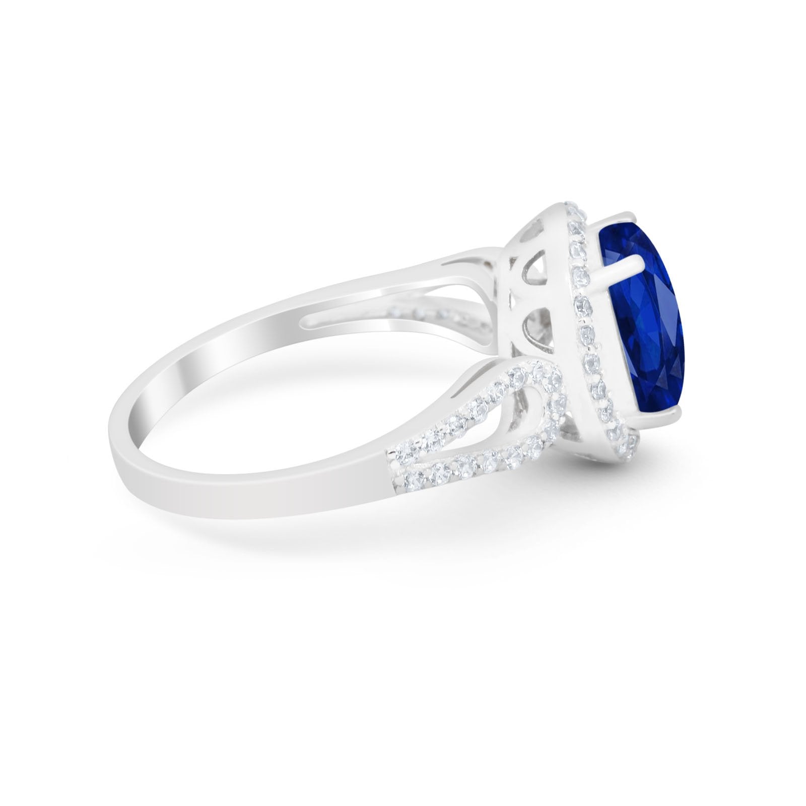 Halo Art Deco Engagement Ring Round Simulated Cubic Zirconia 925 Sterling Silver