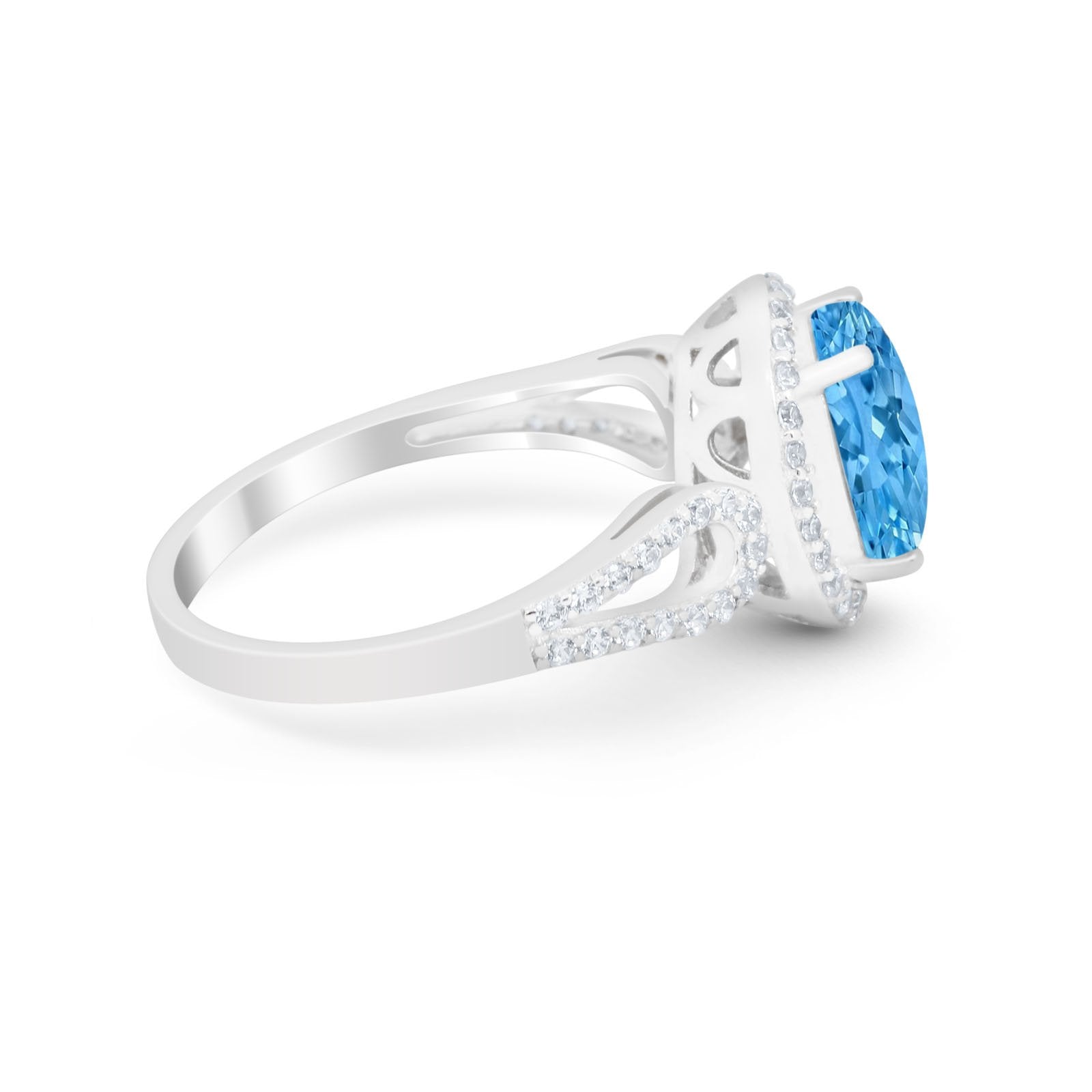 Halo Art Deco Engagement Ring Round Simulated Cubic Zirconia 925 Sterling Silver