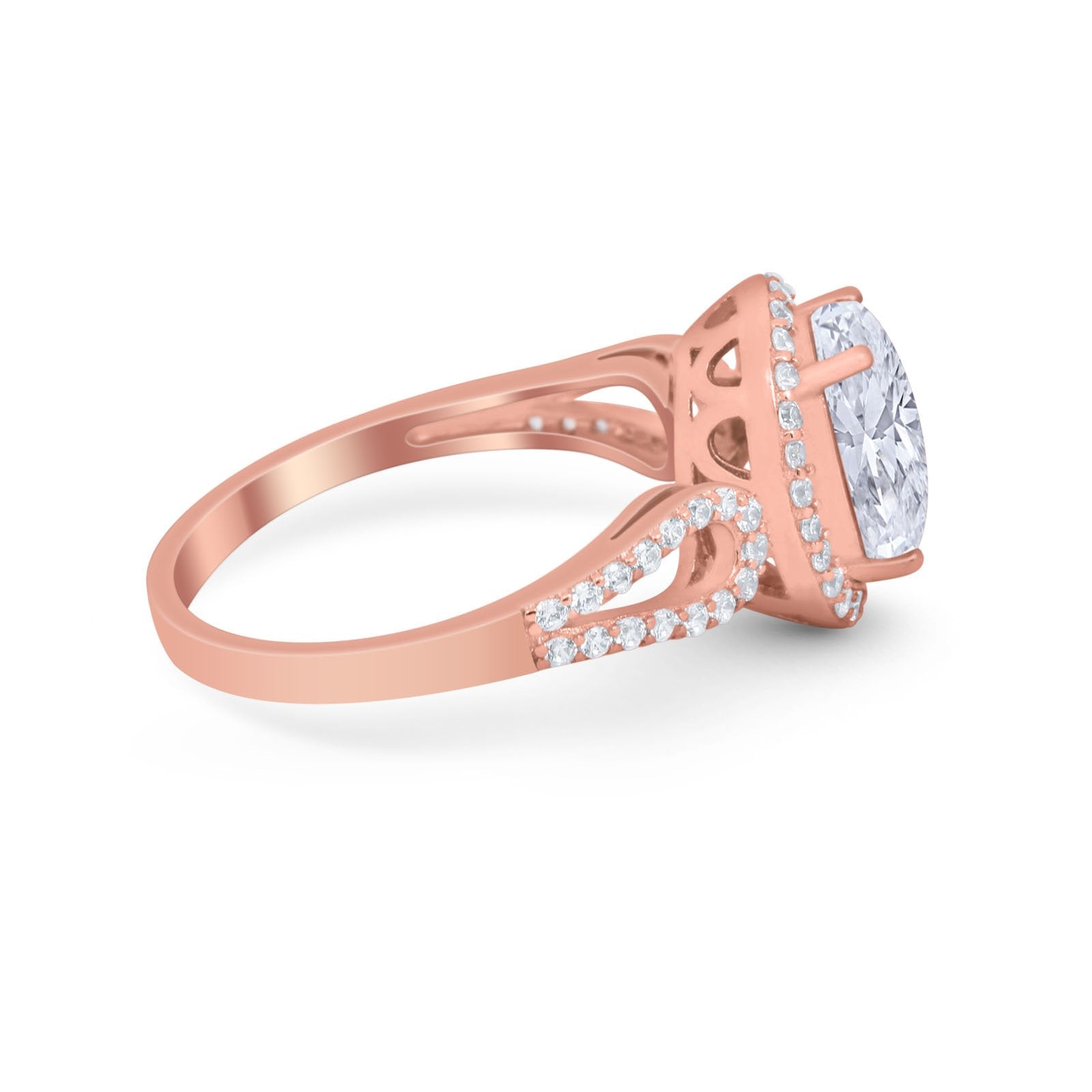 Halo Art Deco Engagement Ring Round Simulated Cubic Zirconia 925 Sterling Silver