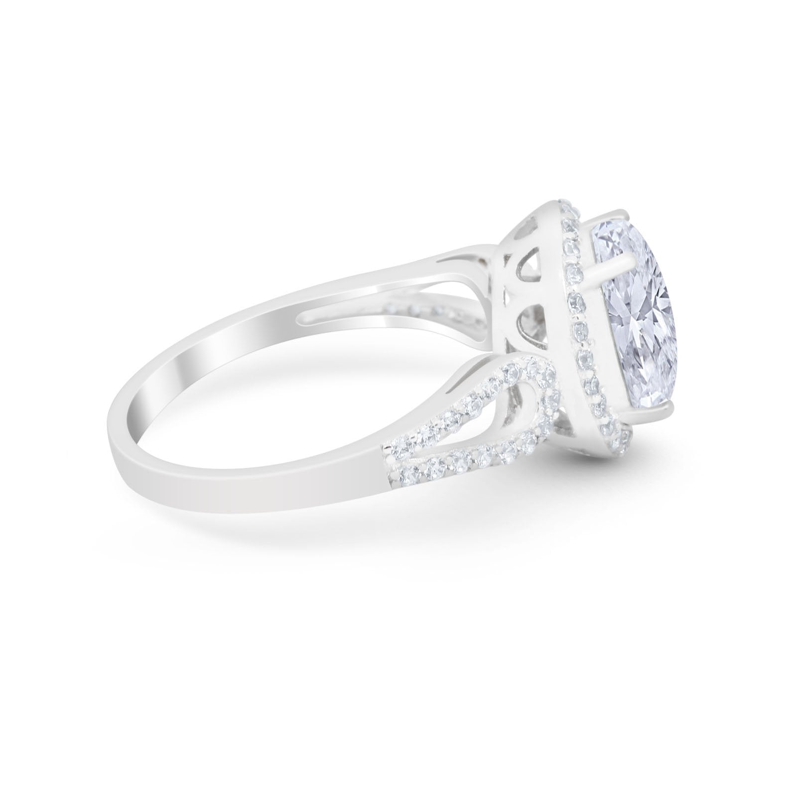 Halo Art Deco Engagement Ring Round Simulated Cubic Zirconia 925 Sterling Silver