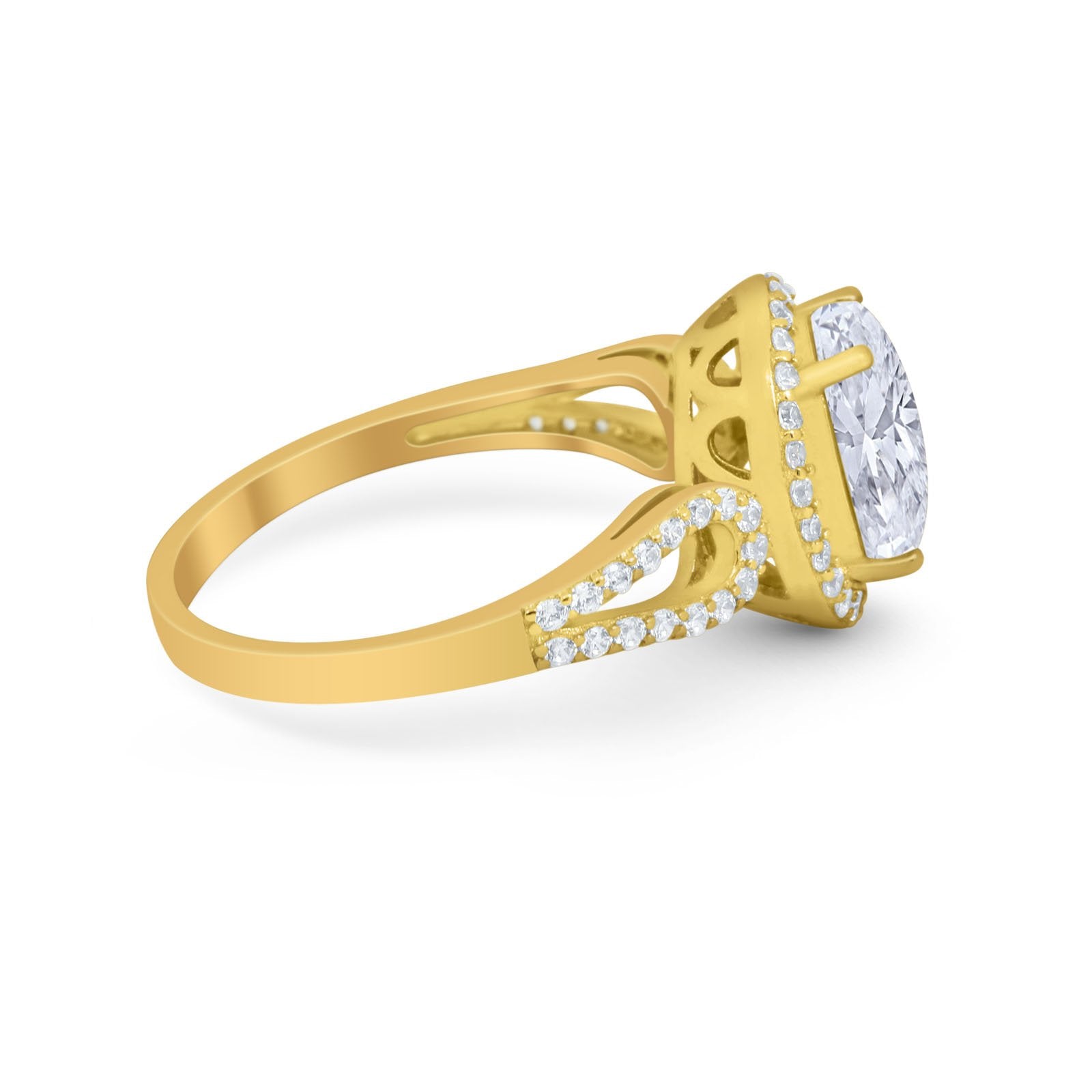 Halo Art Deco Engagement Ring Round Simulated Cubic Zirconia 925 Sterling Silver