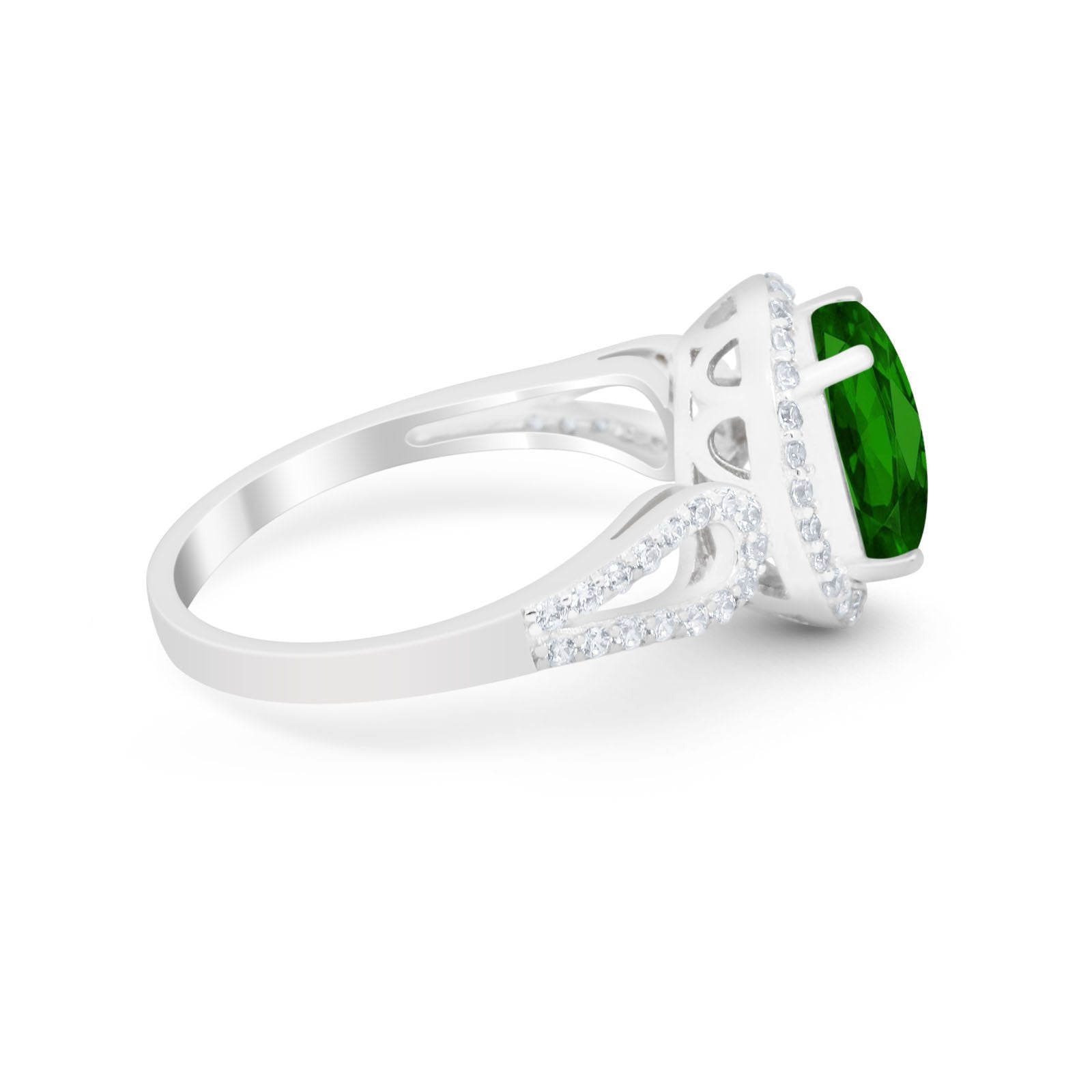 Halo Art Deco Engagement Ring Round Simulated Cubic Zirconia 925 Sterling Silver