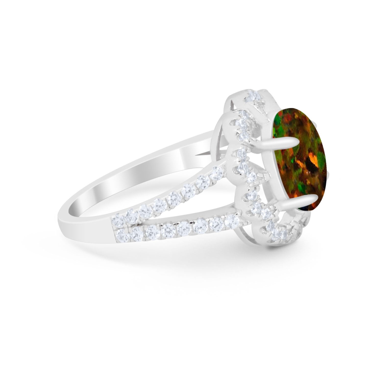 Vintage Style Oval Engagement Ring Round Simulated CZ 925 Sterling Silver