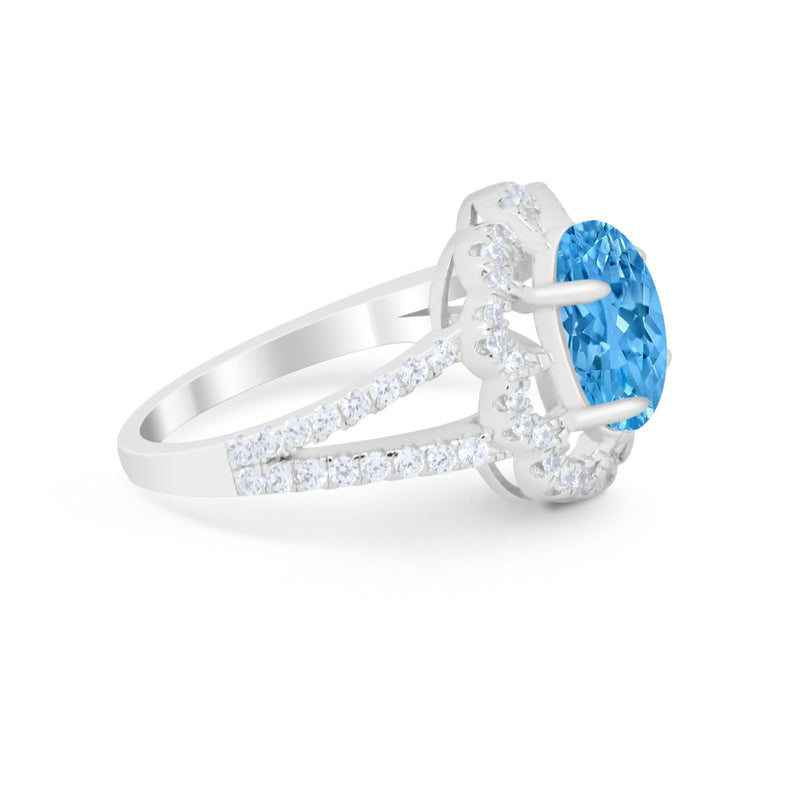 Vintage Style Oval Engagement Ring Round Simulated CZ 925 Sterling Silver