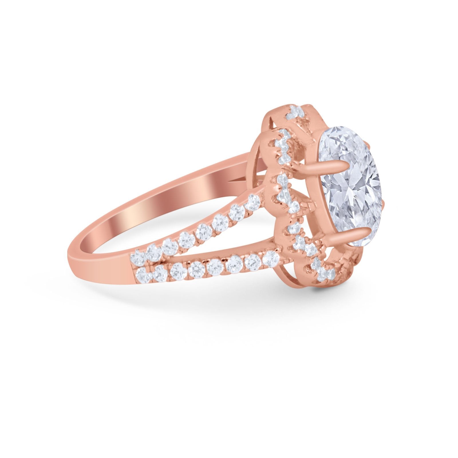 Vintage Style Oval Engagement Ring Round Simulated CZ 925 Sterling Silver