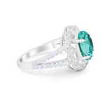 Vintage Style Oval Engagement Ring Round Simulated CZ 925 Sterling Silver