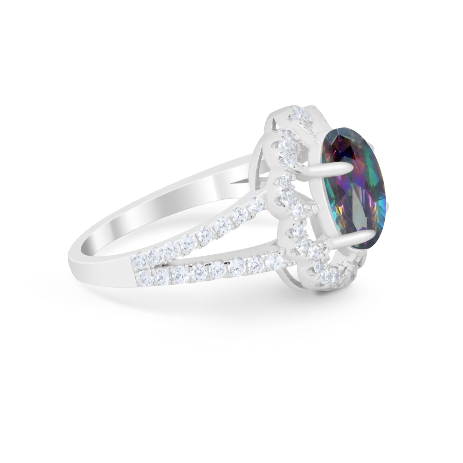 Vintage Style Oval Engagement Ring Round Simulated CZ 925 Sterling Silver