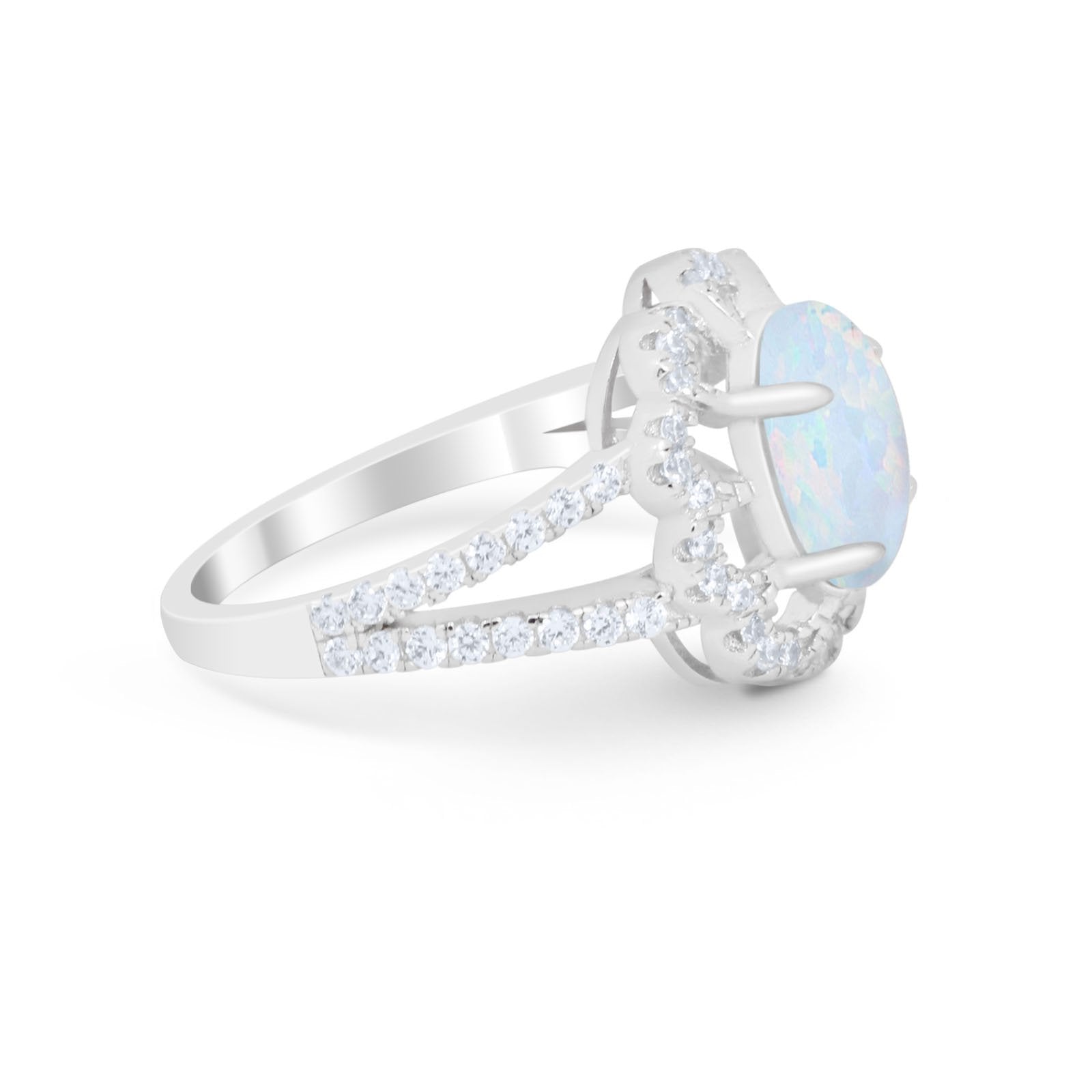 Vintage Style Oval Engagement Ring Round Simulated CZ 925 Sterling Silver