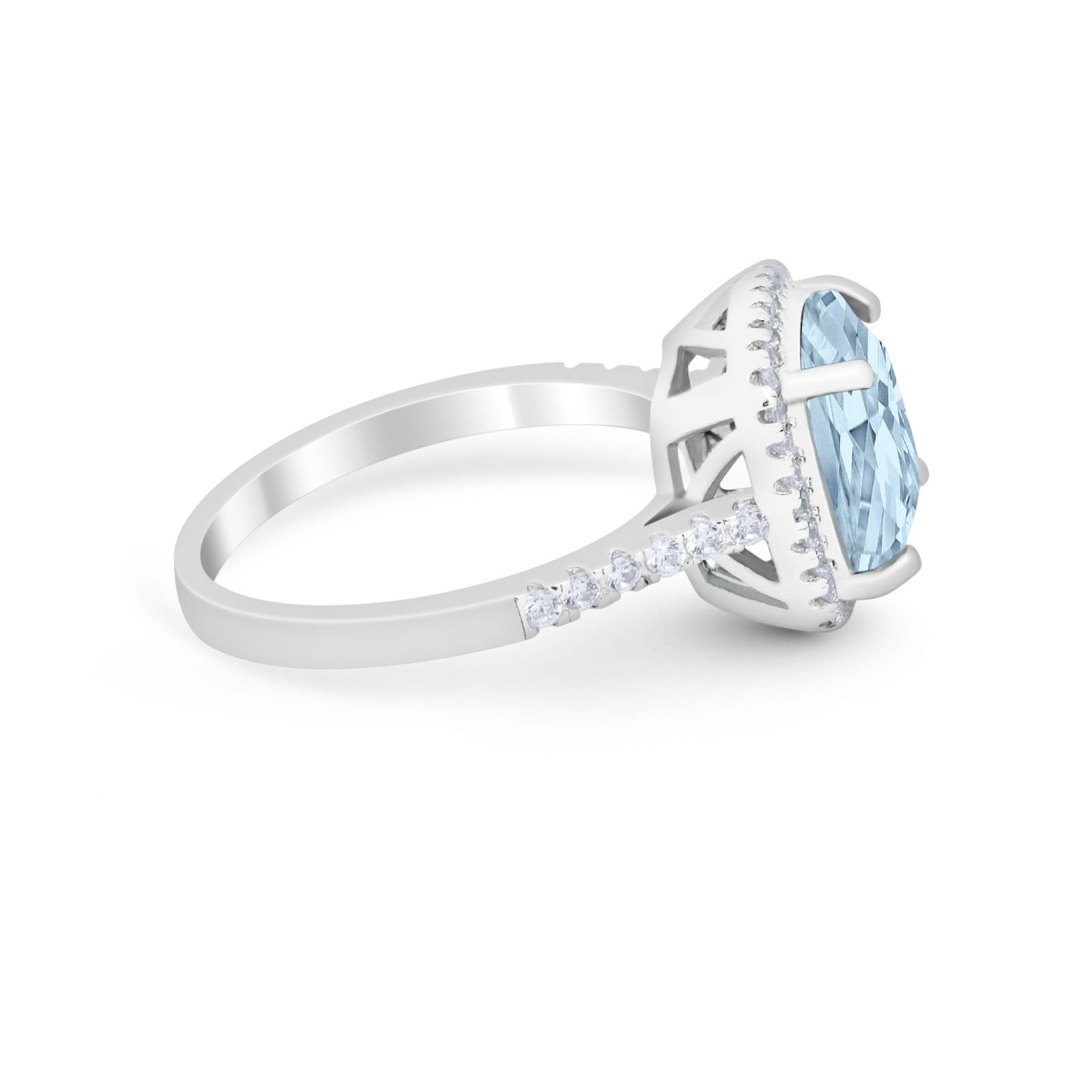 Halo Cushion Cut Engagement Ring Round Simulated Cubic Zirconia 925 Sterling Silver BA1066