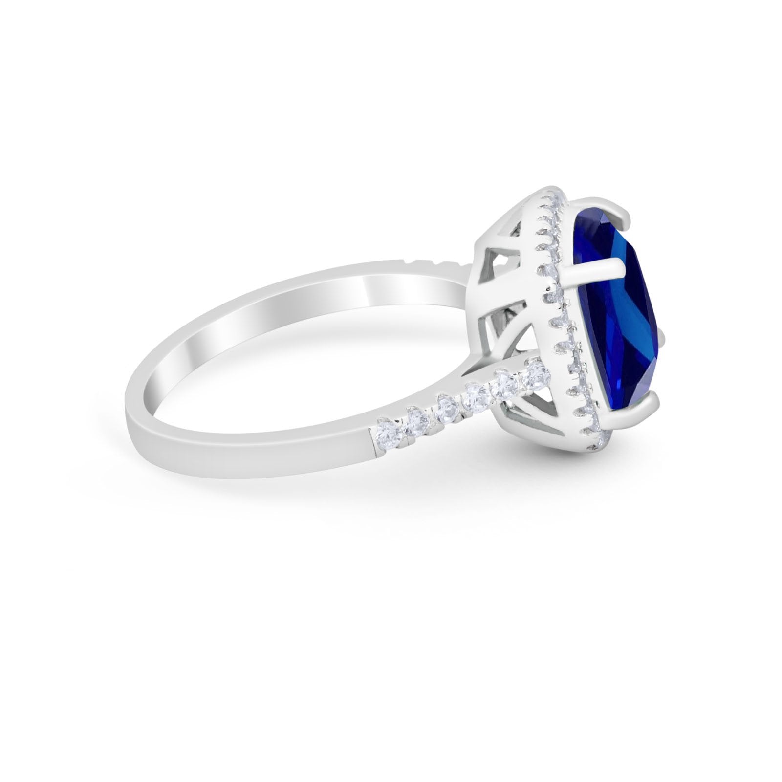 Halo Cushion Cut Engagement Ring Round Simulated Cubic Zirconia 925 Sterling Silver BA1066
