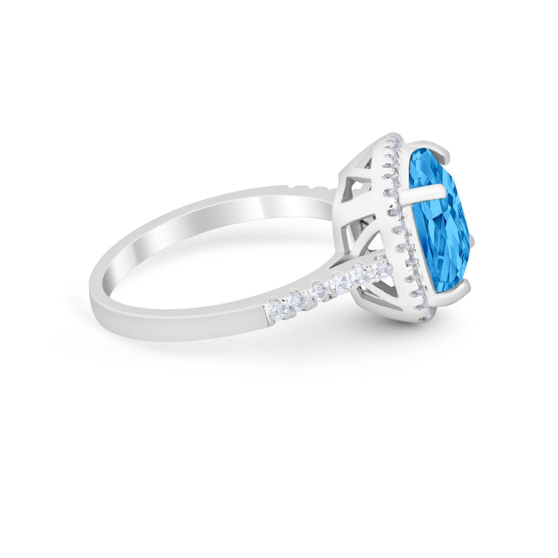 Halo Cushion Cut Engagement Ring Round Simulated Cubic Zirconia 925 Sterling Silver BA1066