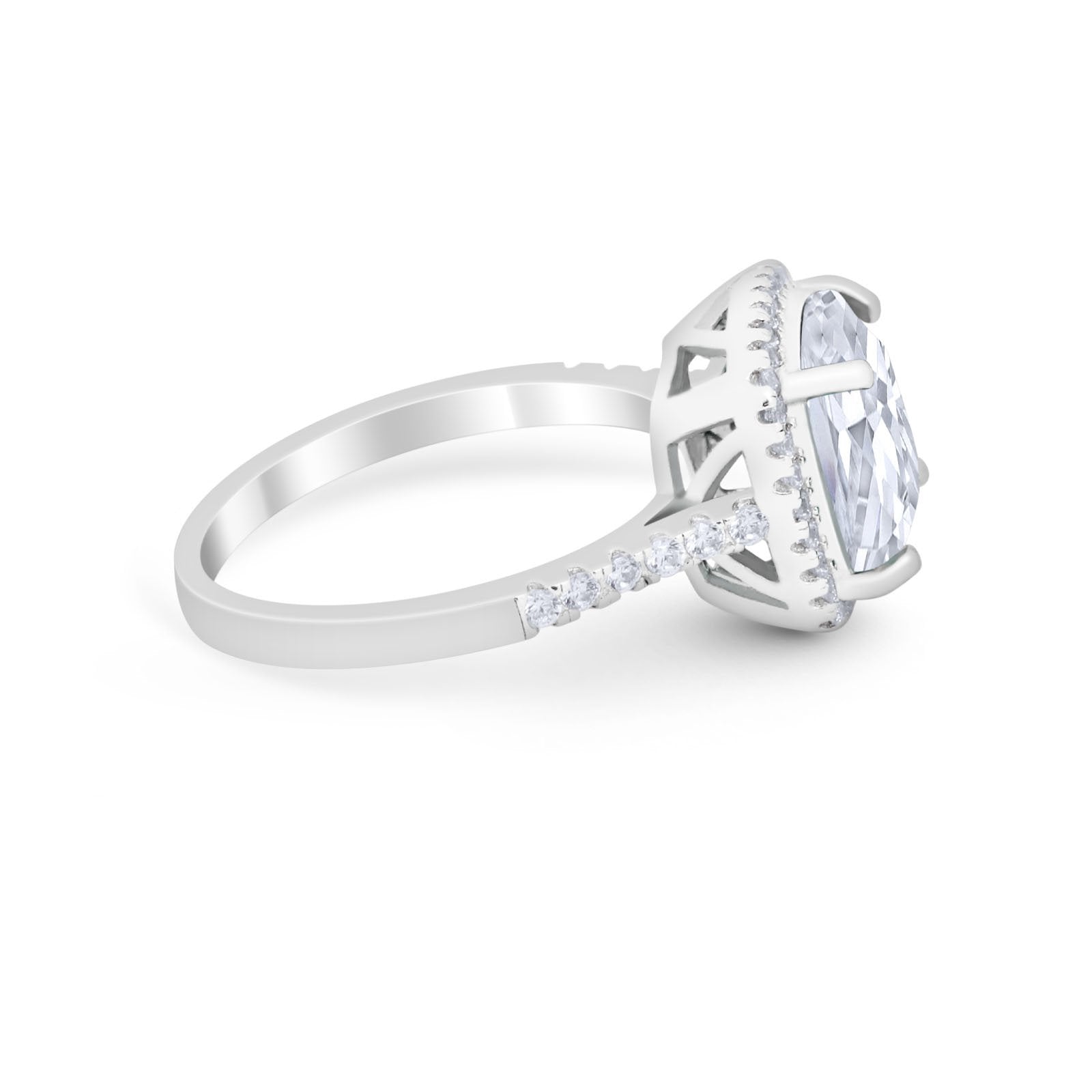 Halo Cushion Cut Engagement Ring Round Simulated Cubic Zirconia 925 Sterling Silver BA1066